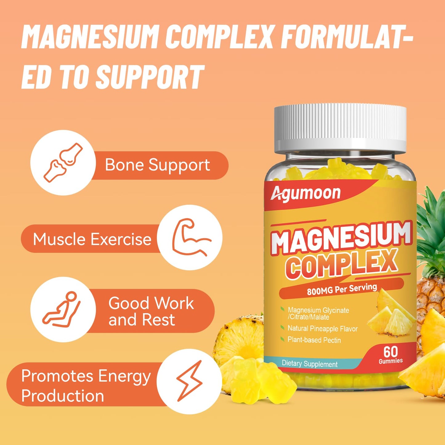 Agumoon Magnesium Complex Gummies, 60 Count