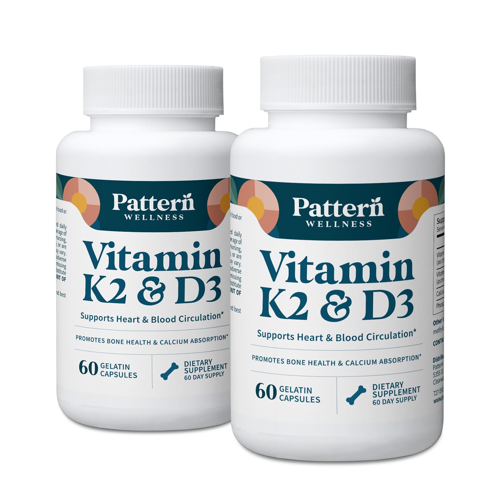 Pattern Wellness Vitamin K2 & D3 Supplement Capsules 120