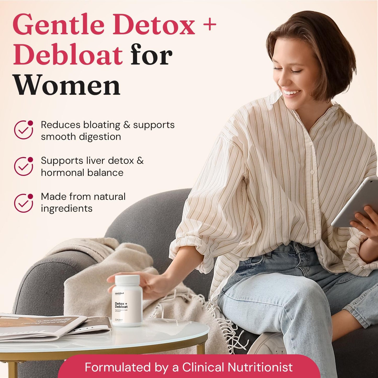 Nourished Natural Health Detox + Debloat - Detox Cleanse and Bloating Relief for Women, Capsules 240