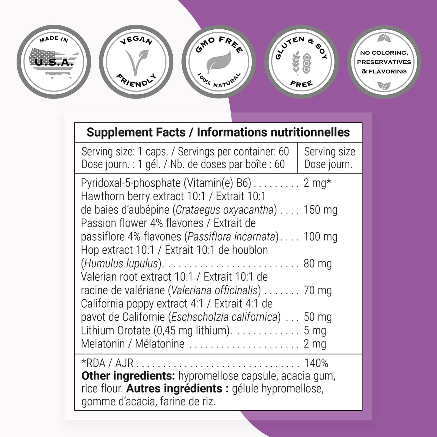 Supersmart Advanced Sleep Formula (High Strength) with Melatonin, Valerian Root, California Poppy, Passion Flower, Lithium Orotate Capsules, 60 Count