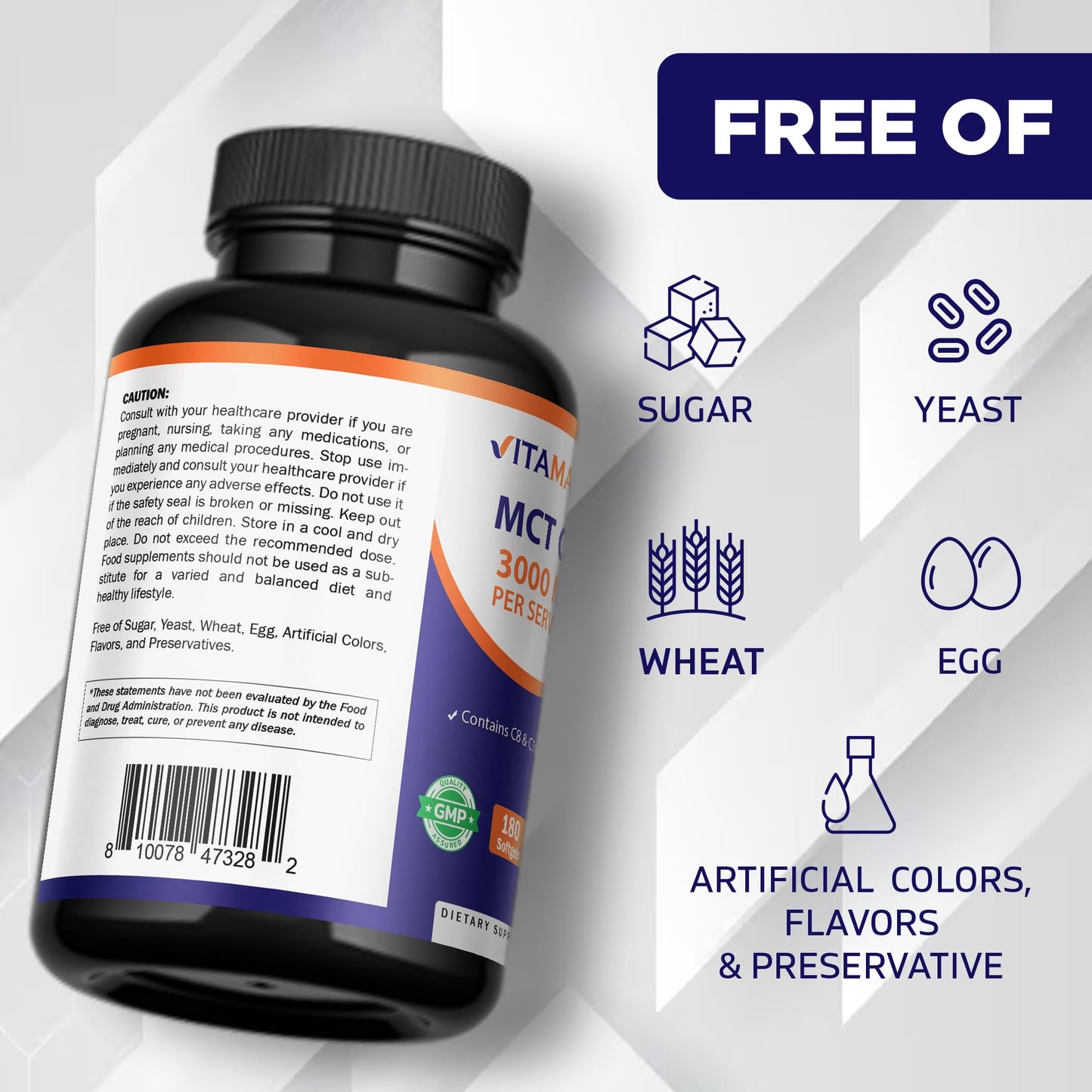 Vitamatic MCT Oil 3000 mg per Serving Softgels 180 Count