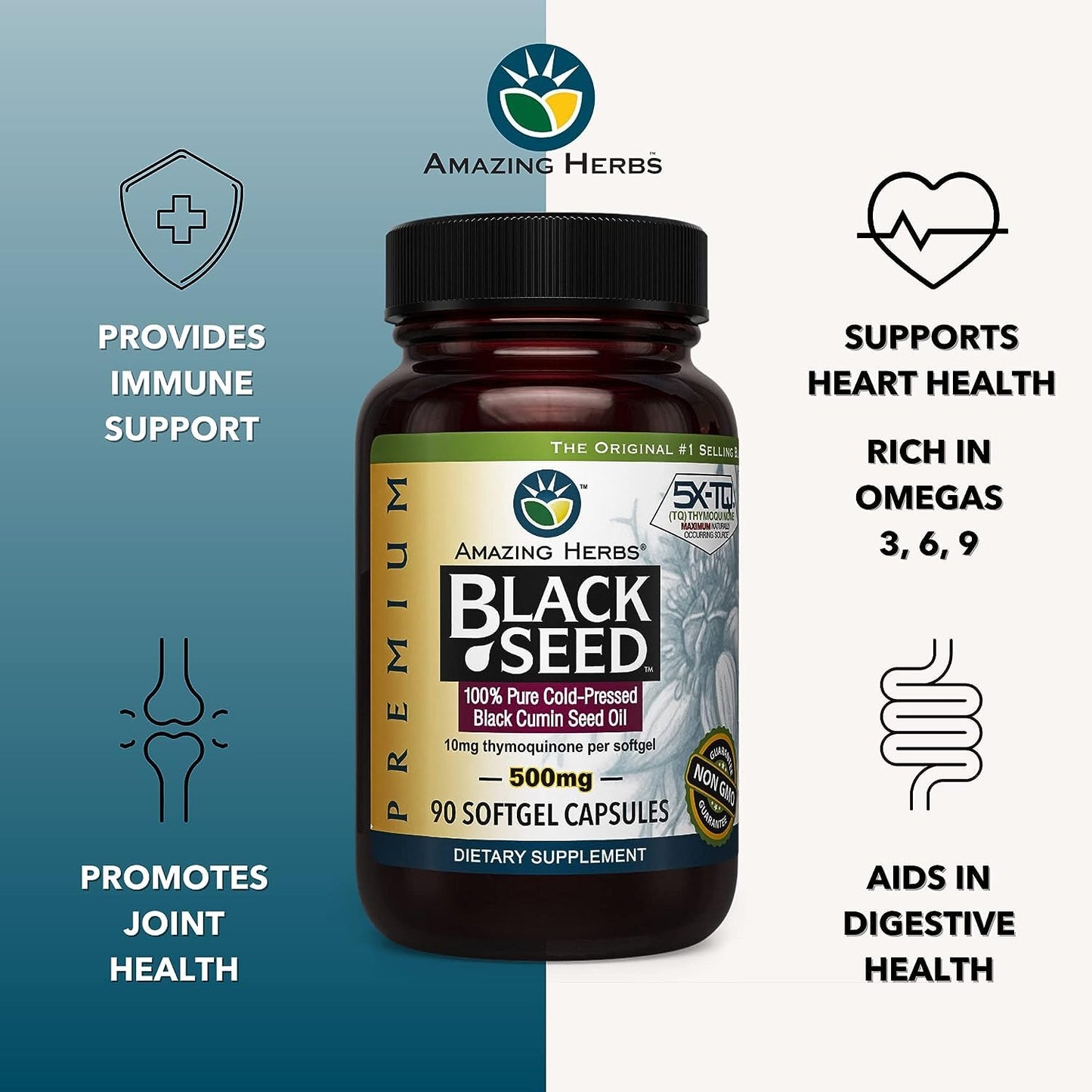Amazing Herbs Premium Black Seed Oil 90 Capsules
