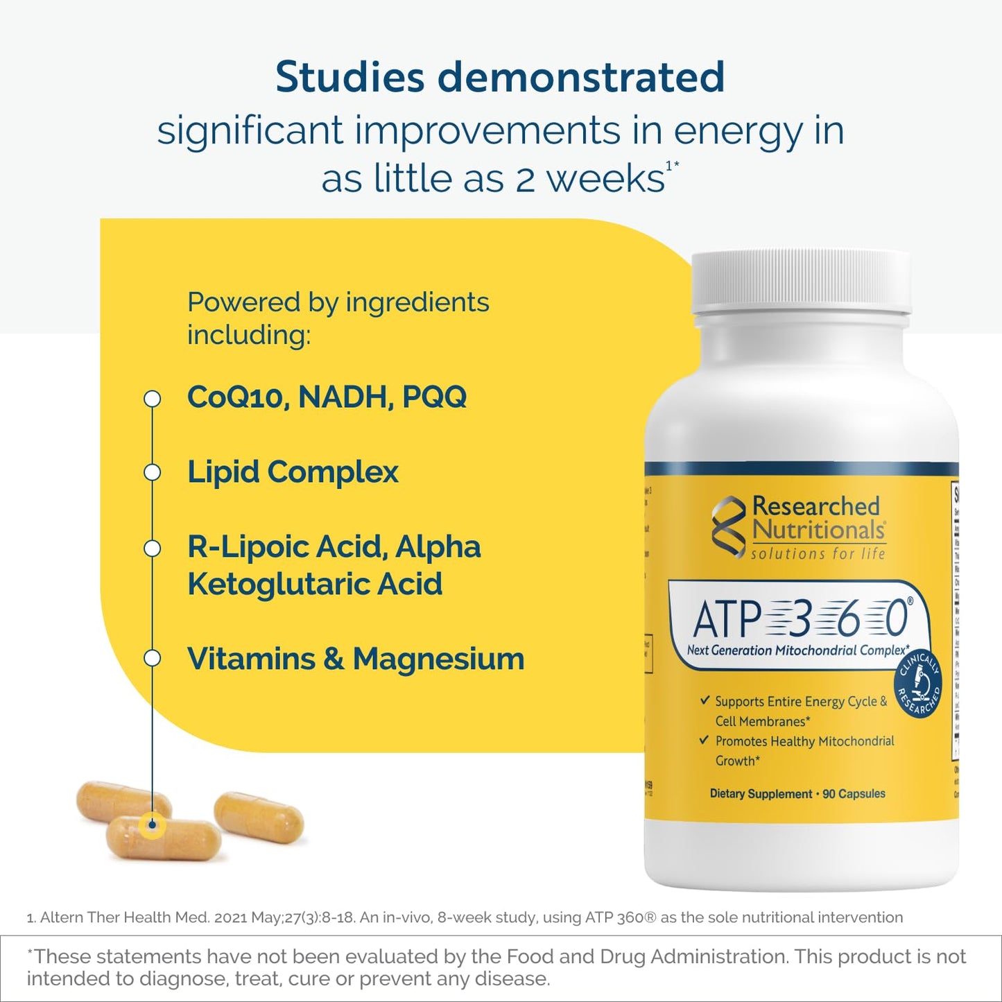 Researched Nutritionals BDNF Essentials Brain Health & Neuroplasticity Support, 120 Capsules; ATP 360 Mitochondrial & Cellular Energy Complex, 90 Capsules