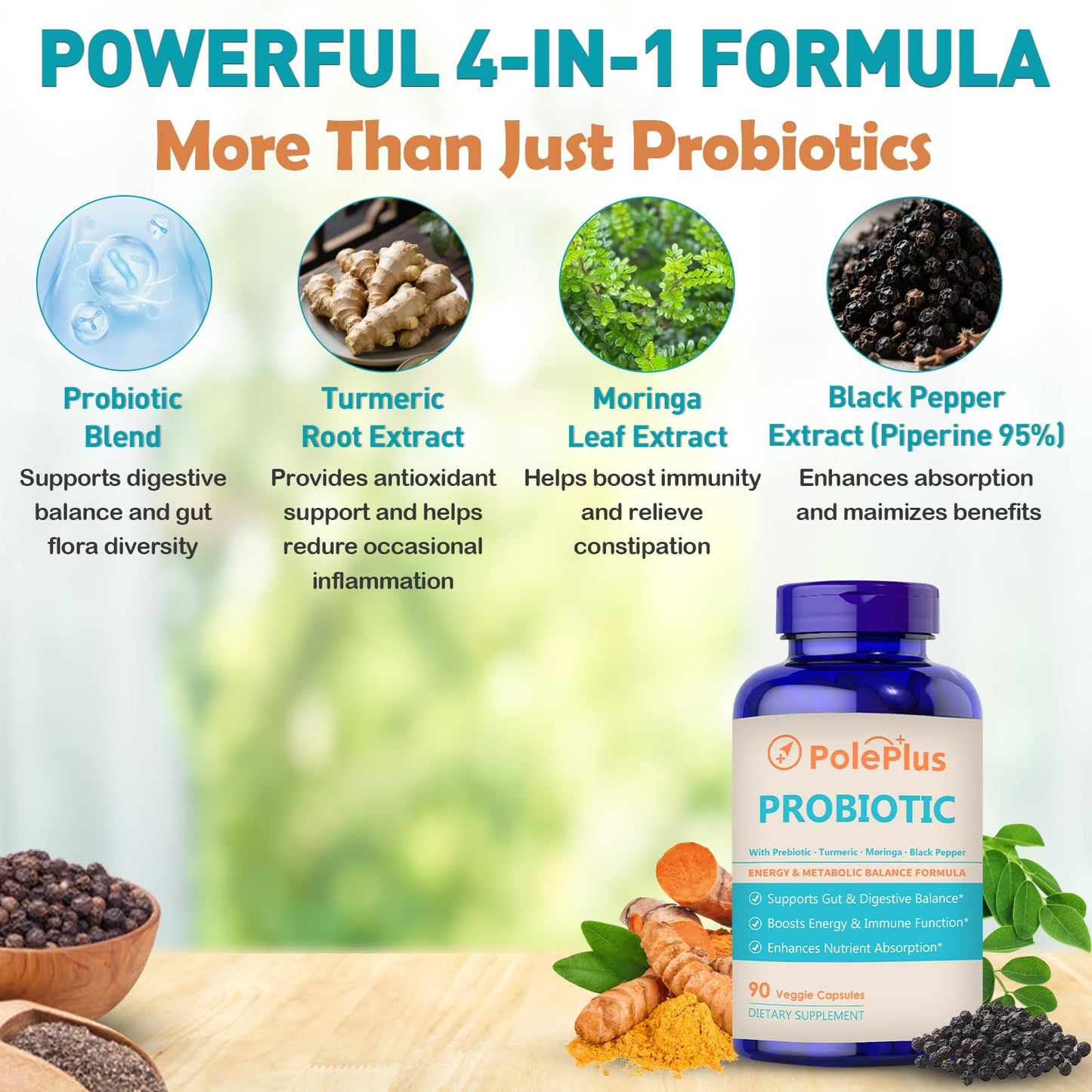 PolePlus Probiotic Supplement for Women & Men Capsule, 90 Vegan Capsules