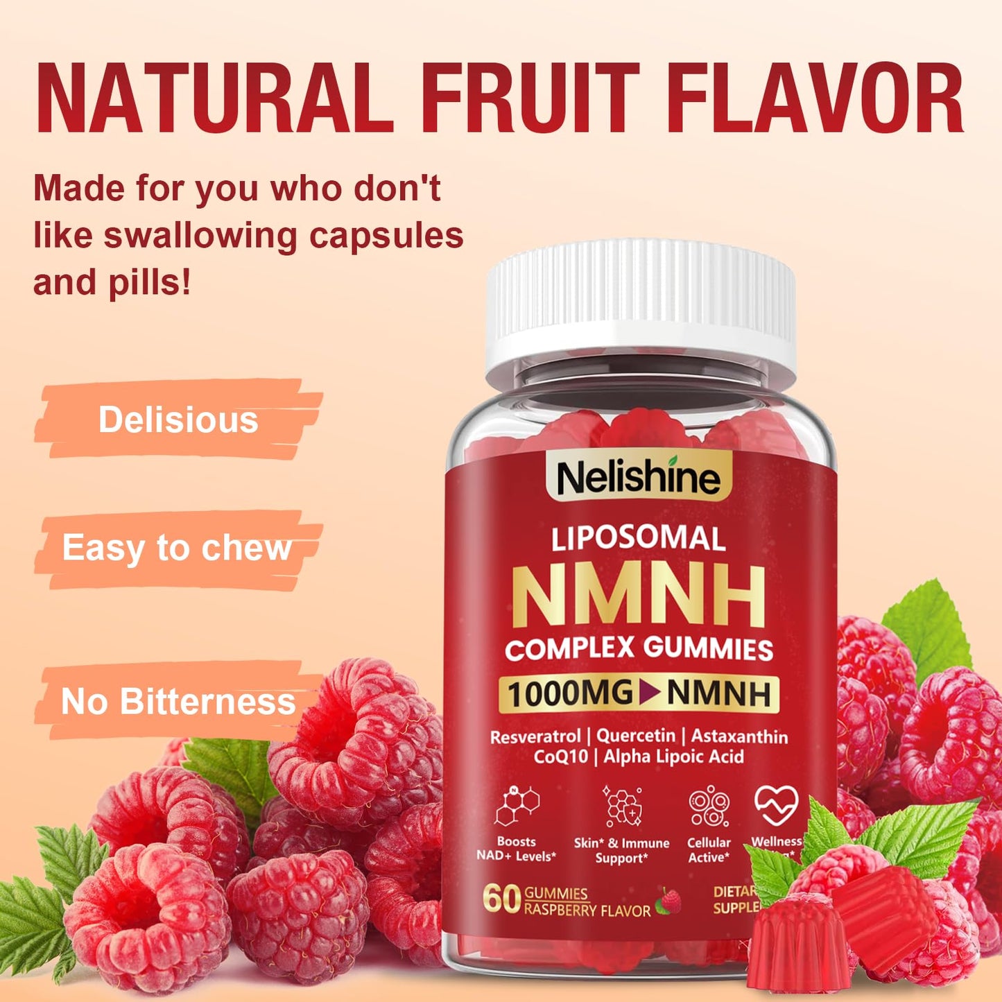 Nelishine NMN Liposomal NMNH Gummies NAD Supplement, 120 Gummies