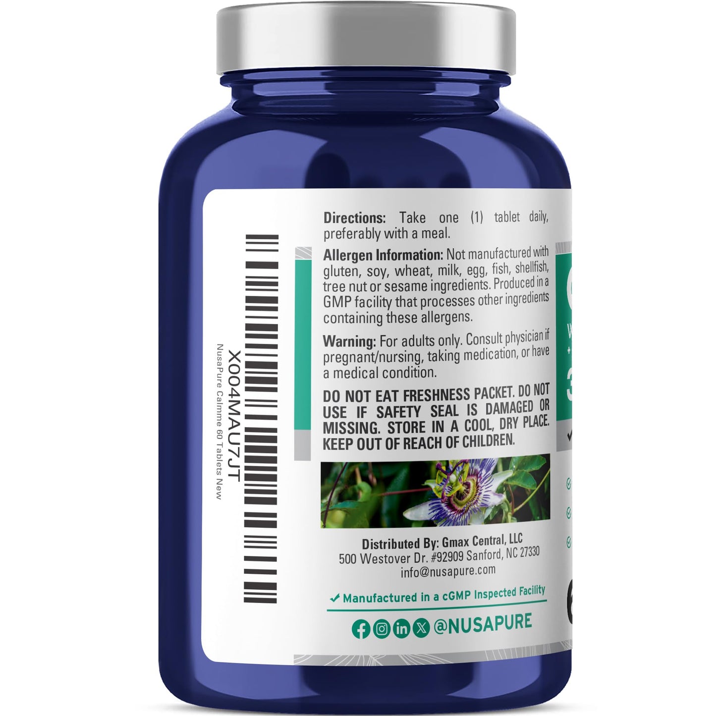 NusaPure Calmme with Valerian Passion Flower Celery Catnip Hops Orange Peel 395 mg Tablet, 60 Tablets
