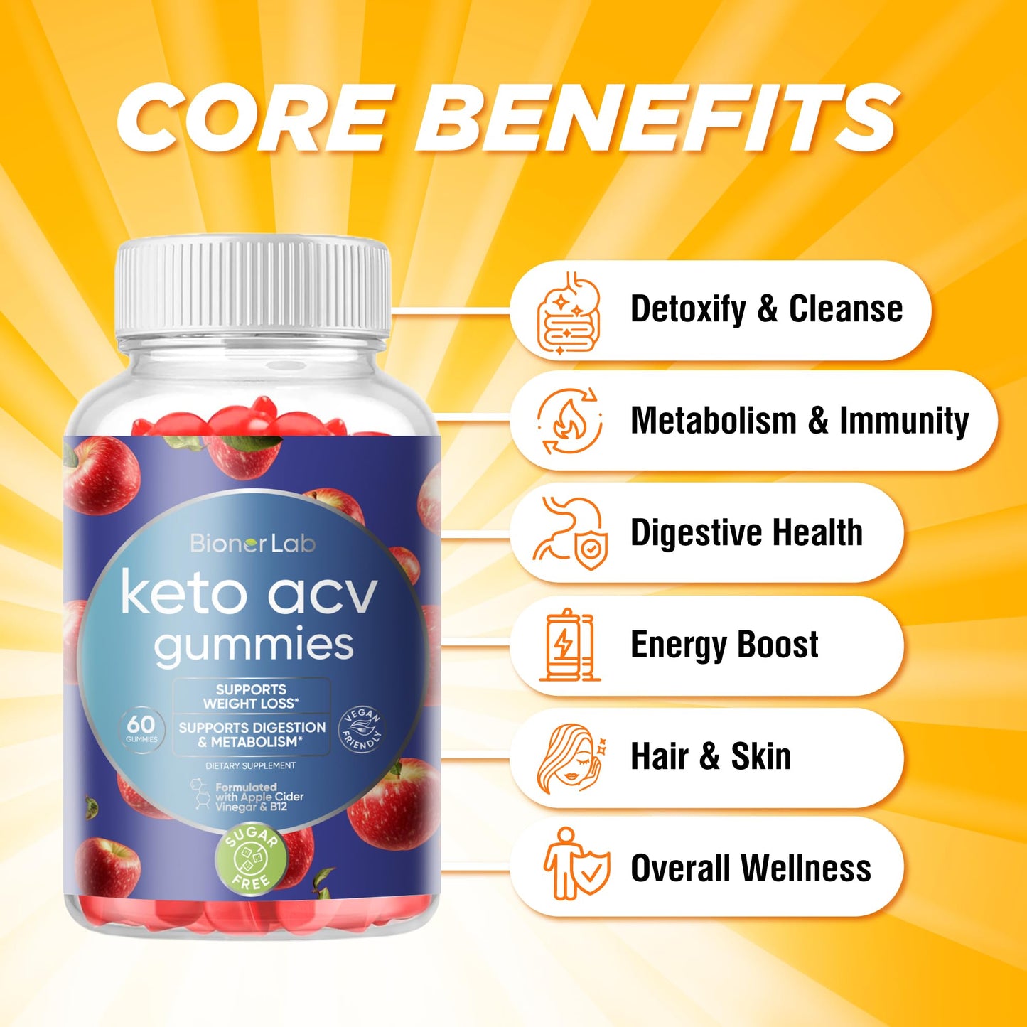 BionerLab Keto ACV Advanced Weight Loss Gummies, 60 Gummies