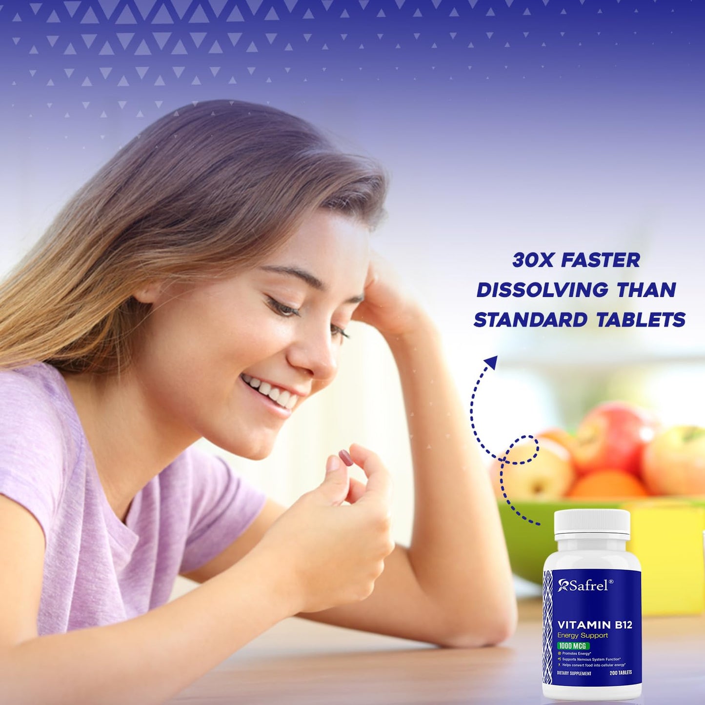 Safrel Vitamin B12 1000 mcg Tablet, 200 Count