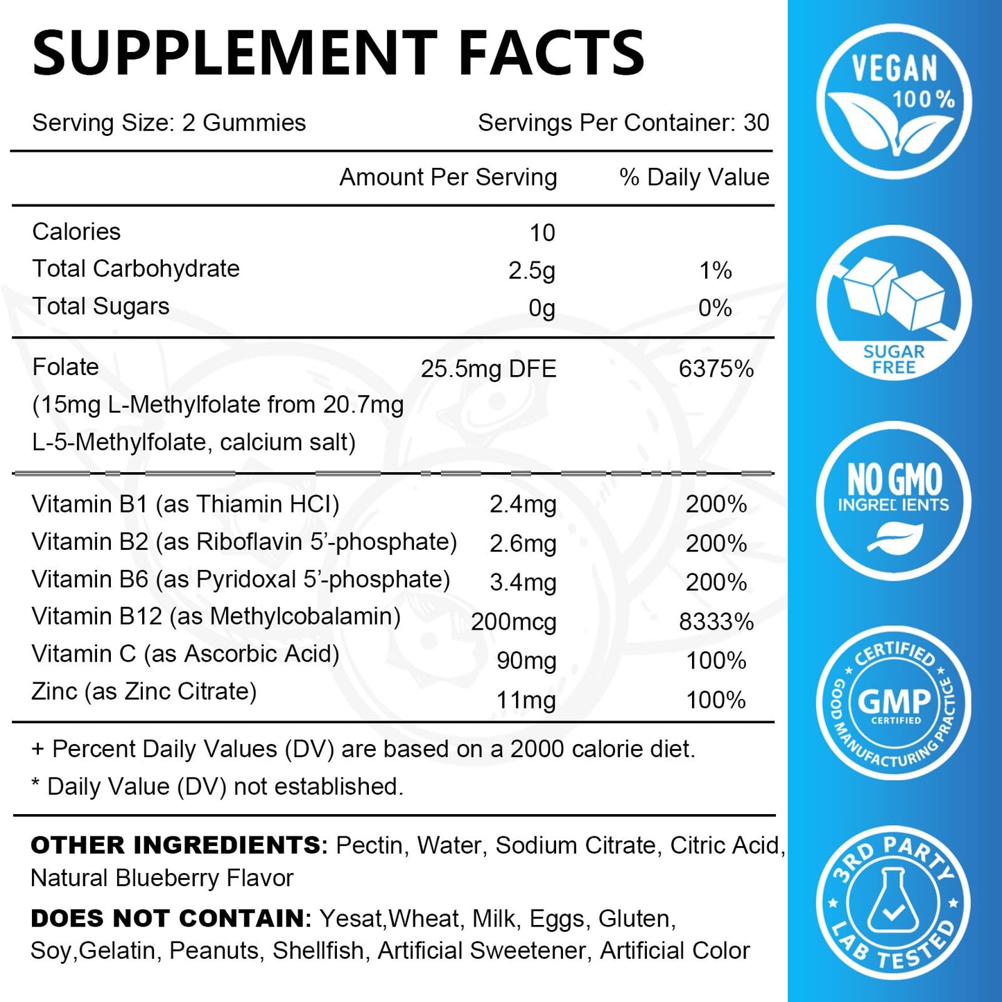 JOVITHEA L-Methylfolate 15mg Gummies with Methyl B12, Folate 5-MTHF Supplement for Mood, Brain Health, Cognition & Immunity, Sugar Free, Vegan, Non-GMO, 60 Count