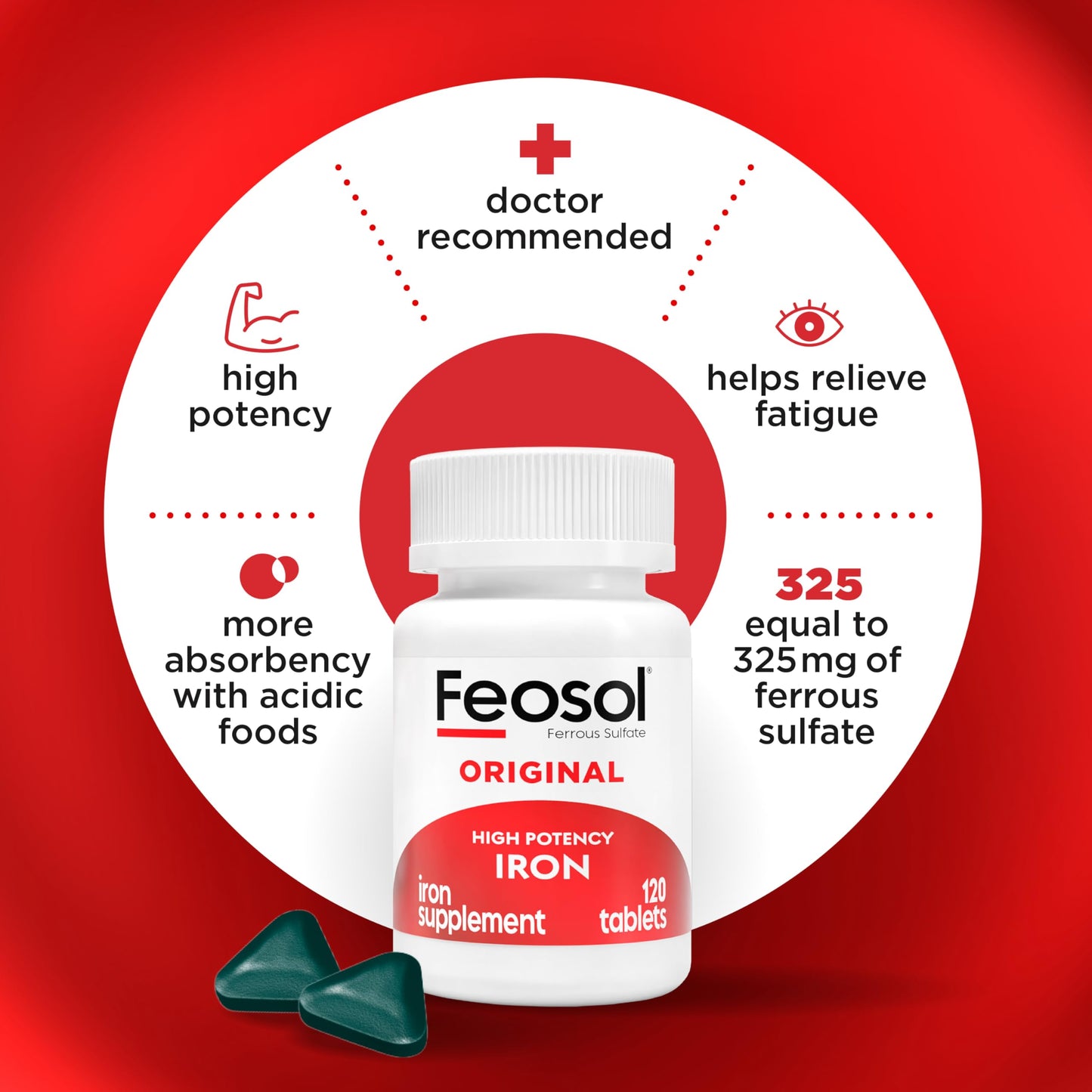 Feosol Original Iron Supplement Tablets 65mg 240 Count