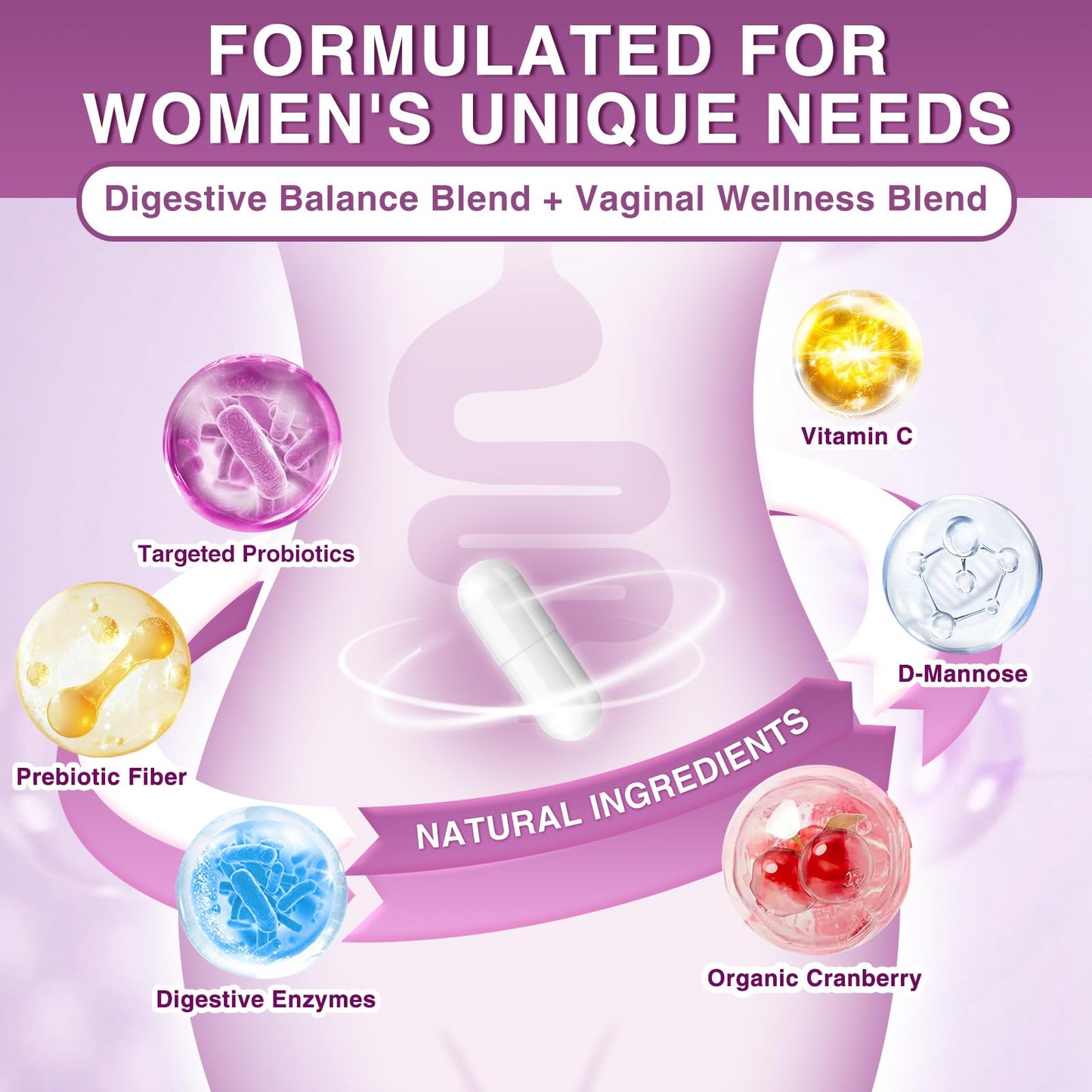 FoodiMed Probiotics for Women Digestive Health 70 Billion CFUs with Digestive Enzymes & Prebiotics & Cranberry for Gut, Immune & Urinary Tract Balance, Delayed-Release Veggie Capsules, 90 Count