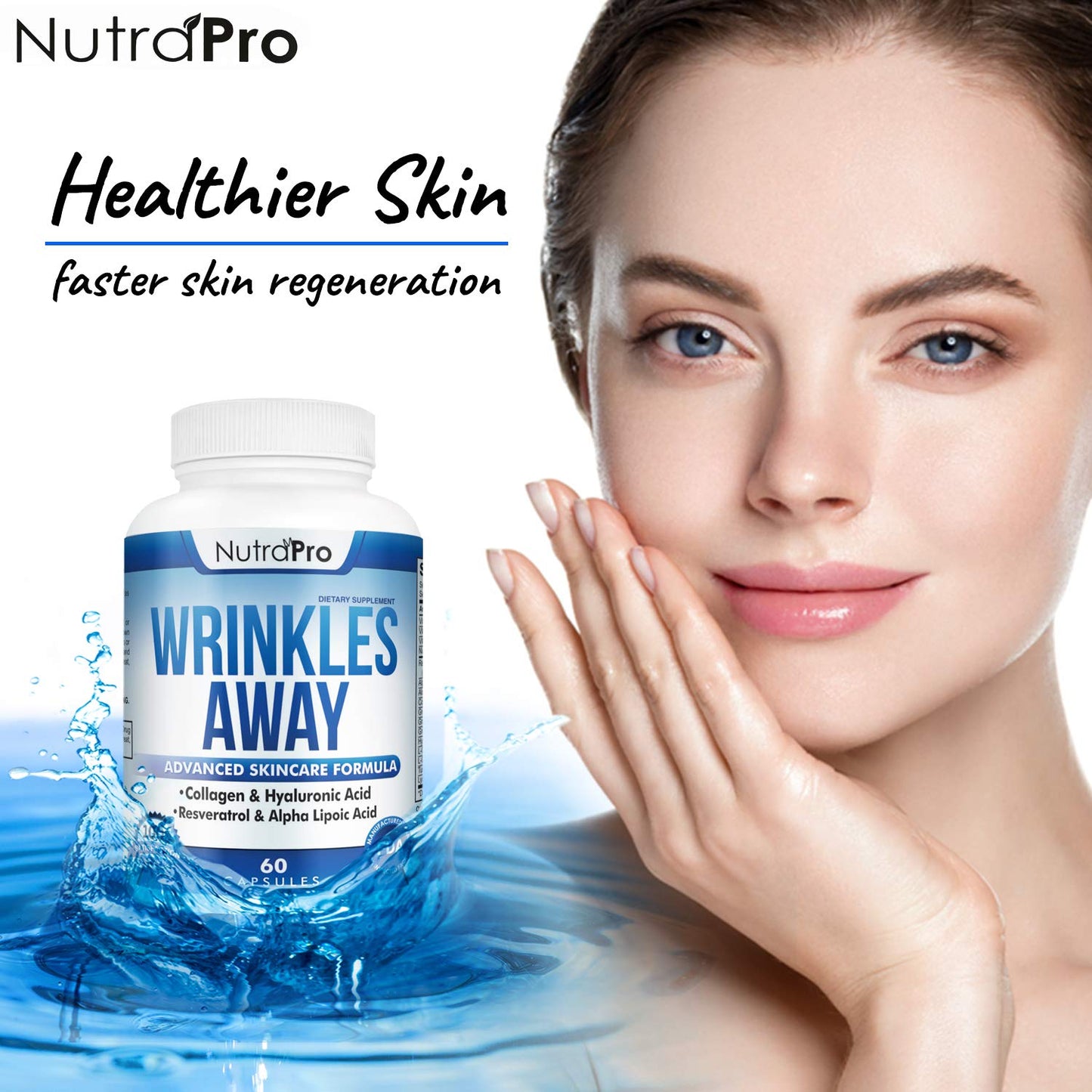 NutraPro Anti Wrinkle and Ageless Skin Vitamins Dermal Repair Complex with Collagen & Resveratrol, Alpha-Lipoic Acid & Hyaluronic Acid Capsule 60 Count