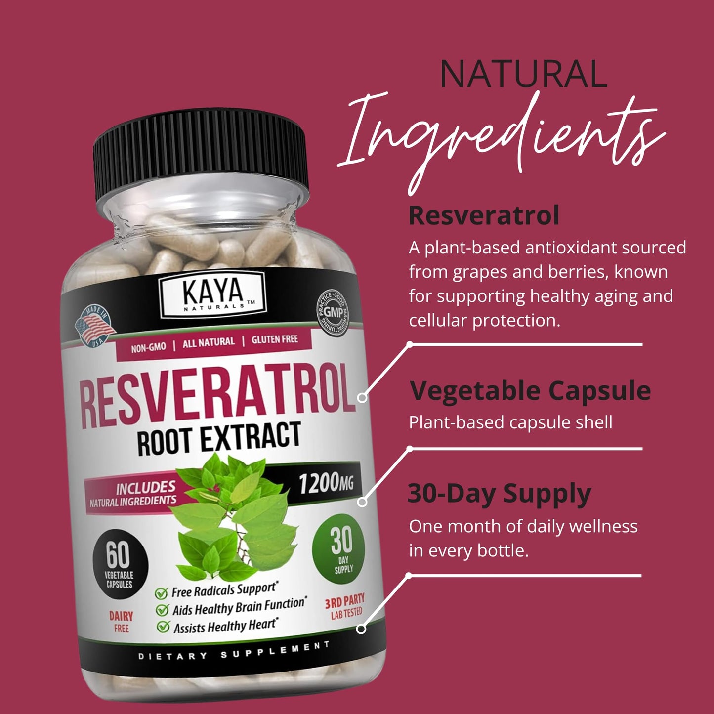 Kaya Naturals Resveratrol Capsules 60 Count