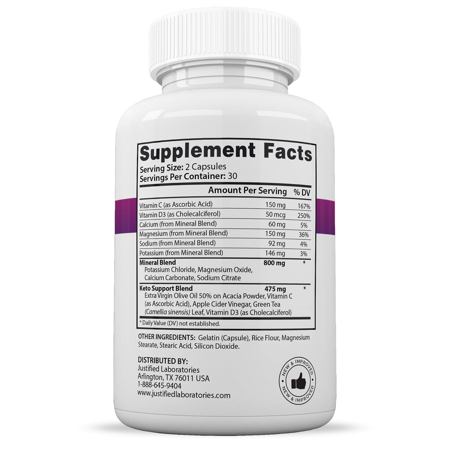 Justified Laboratories Fast Ripped Keto ACV Pills 1275MG Keto Support Blend Capsules, 60 Capsules