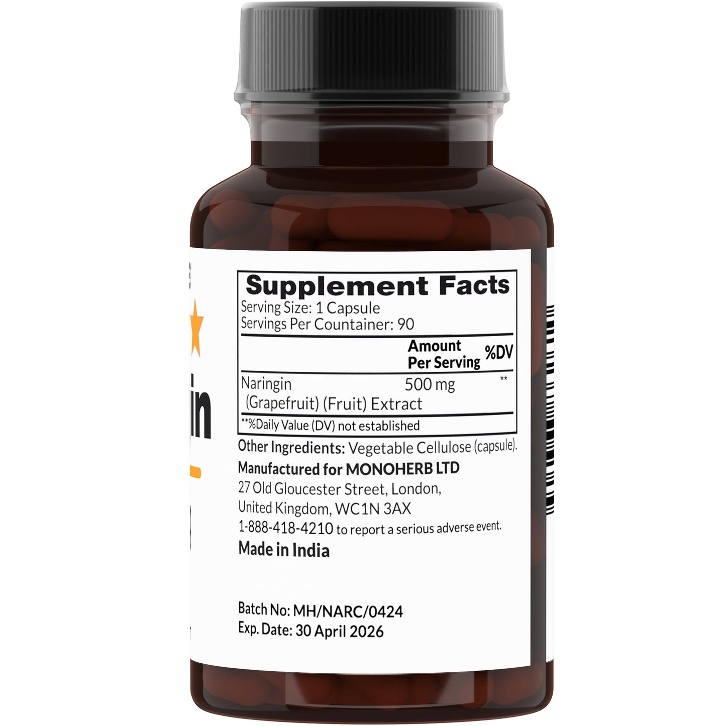 MONOHERB Naringin 500 mg Veg Capsules, 90 Count