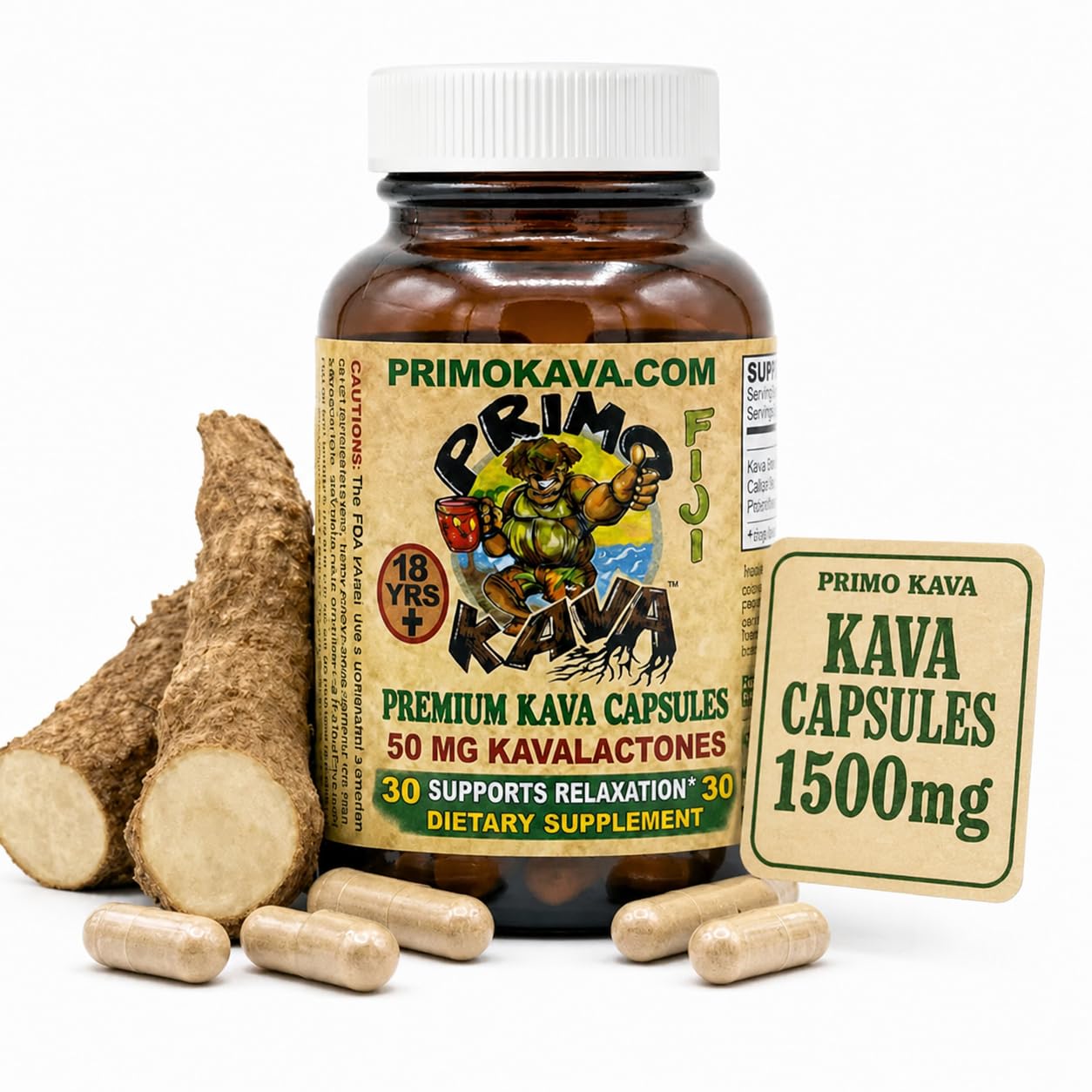PRIMO KAVA Kava Capsules 1500mg, 30 Capsules