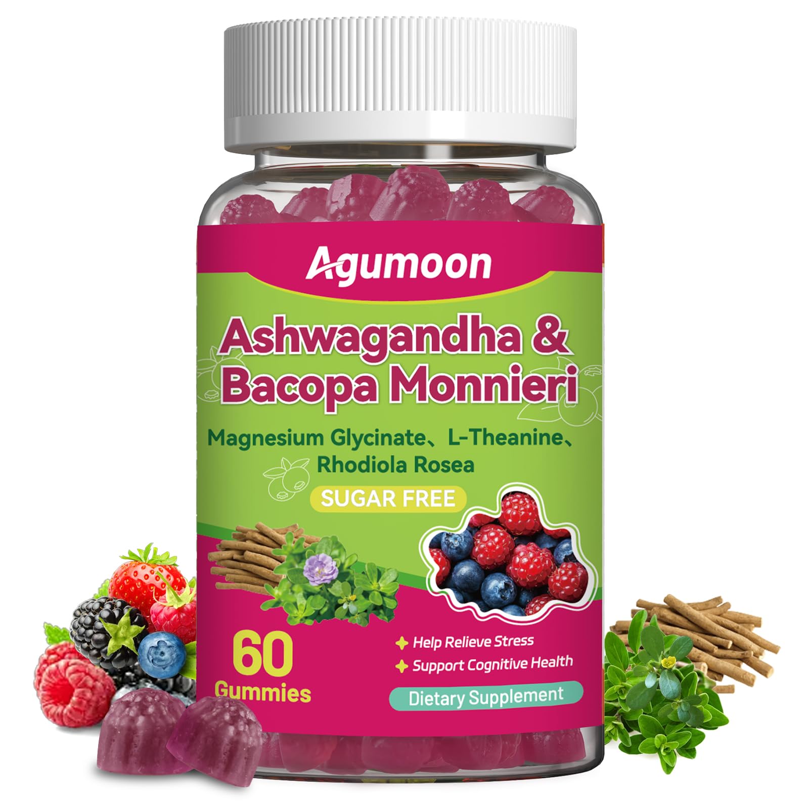 Agumoon Organic Bacopa Monnieri & Ashwagandha Gummies 60 Count