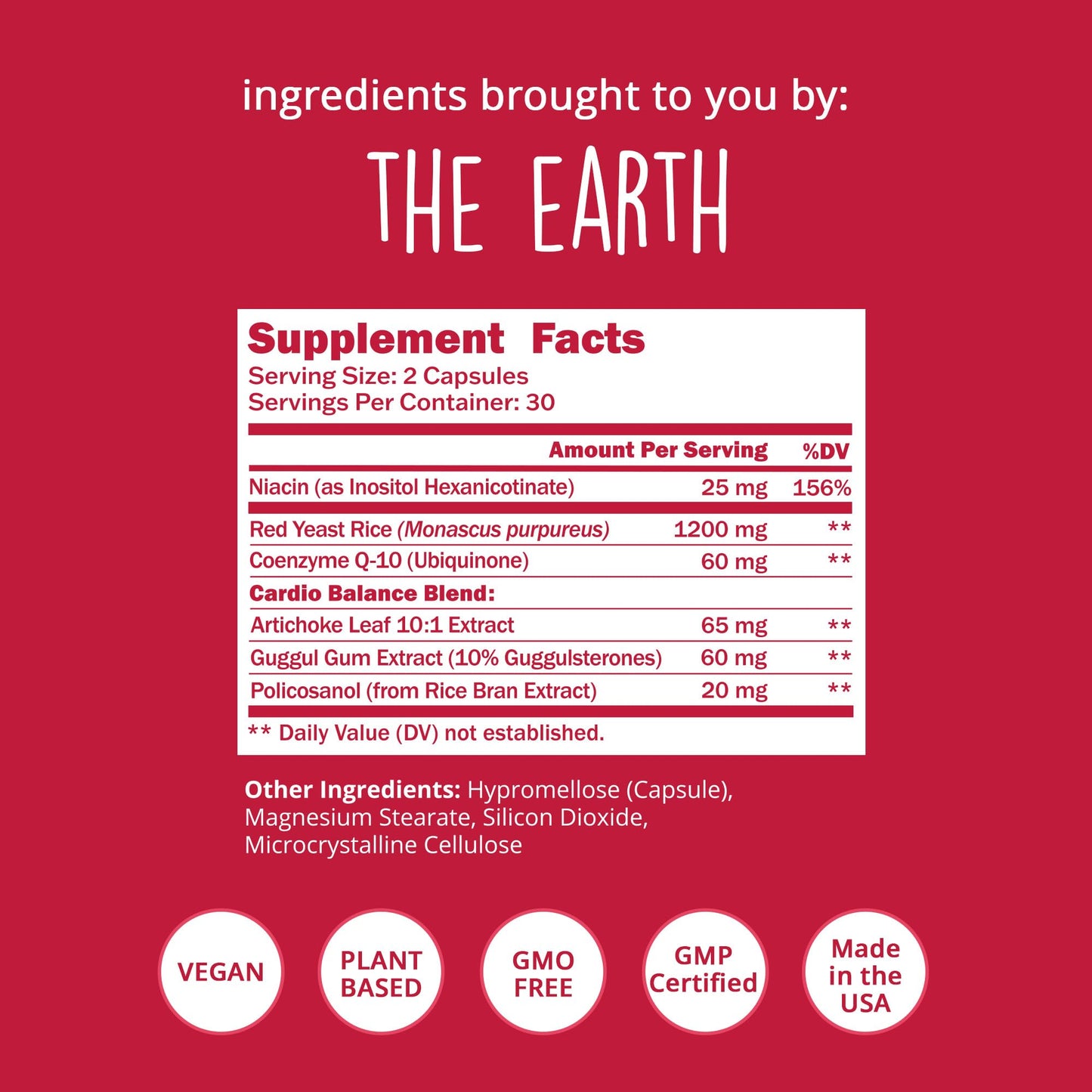 Happy Healthy Hippie Red Yeast Rice with CoQ10 Supplement 1200 mg Capsule, 60 Count