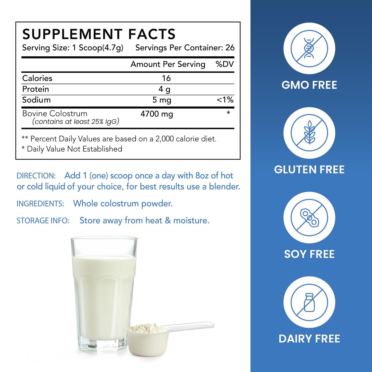Generic Turvida Bovine Colostrum 25% IgG Powder, 4.3 Ounce