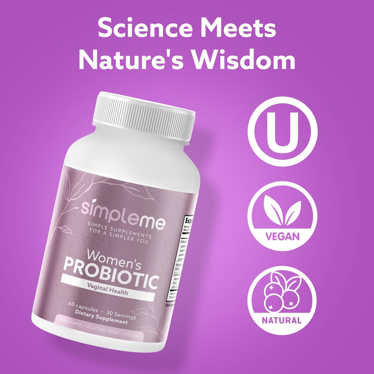 SIMPLEME Womens Probiotics with Prebiotics & Cranberry 60 Capsules