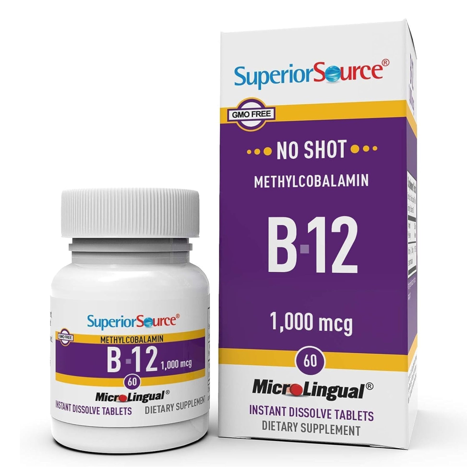 Superior Source No Shot Methylcobalamin B-12 1,000 mcg Sublingual Tablets, 60 Count