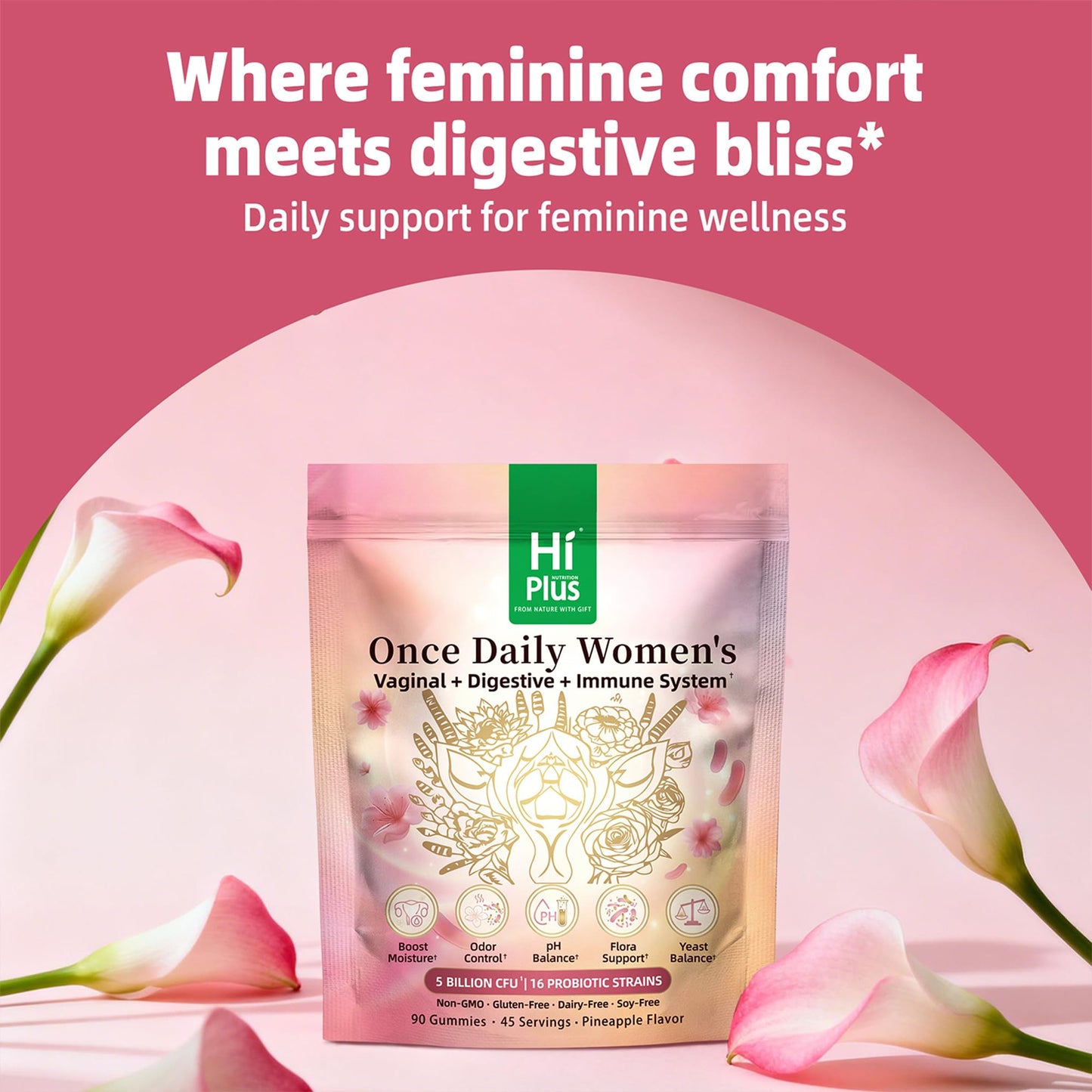 HiPlus Once Daily Women's Probiotics Gummies, 90 Count