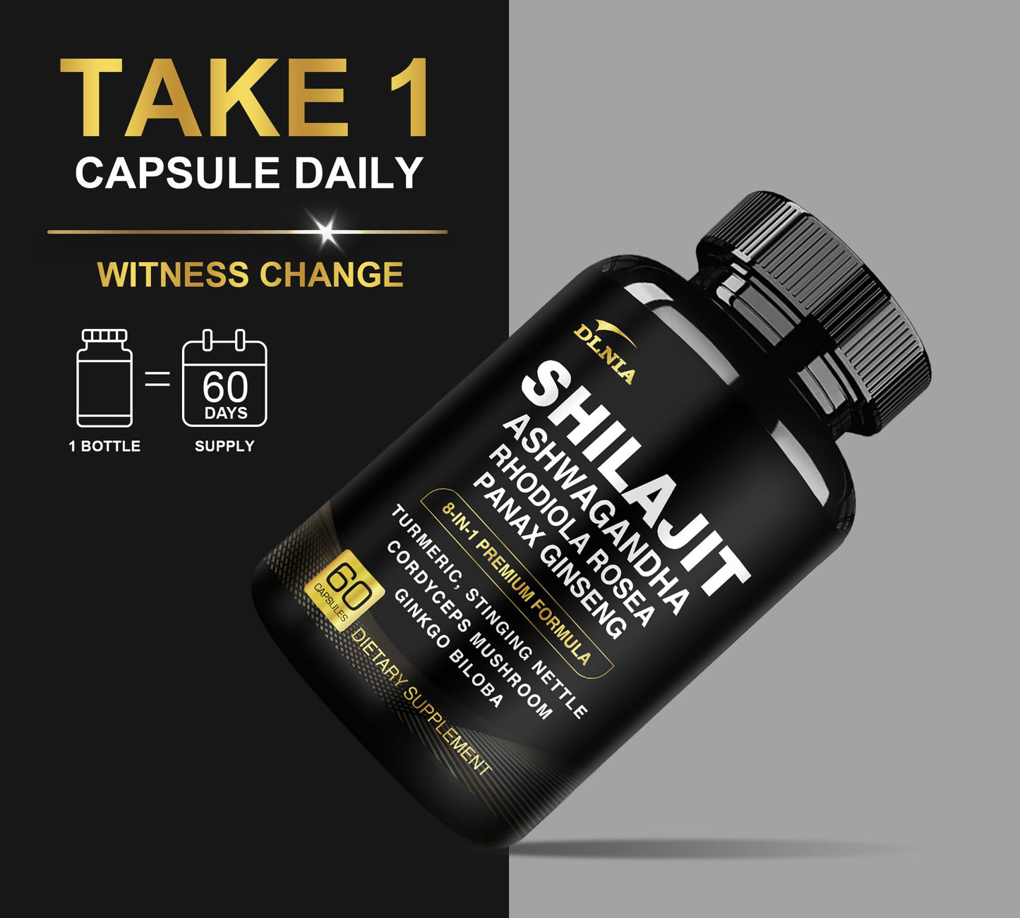 DLNIA 8-in-1 Shilajit Capsule 60 Count