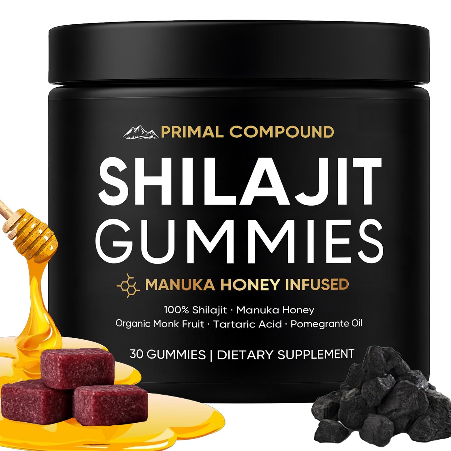 TOGOLIUN Primal Compound Shilajit Gummies for Men with Manuka Honey, Organic Monk Fruit & Fulvic Acid, 30 Gummies