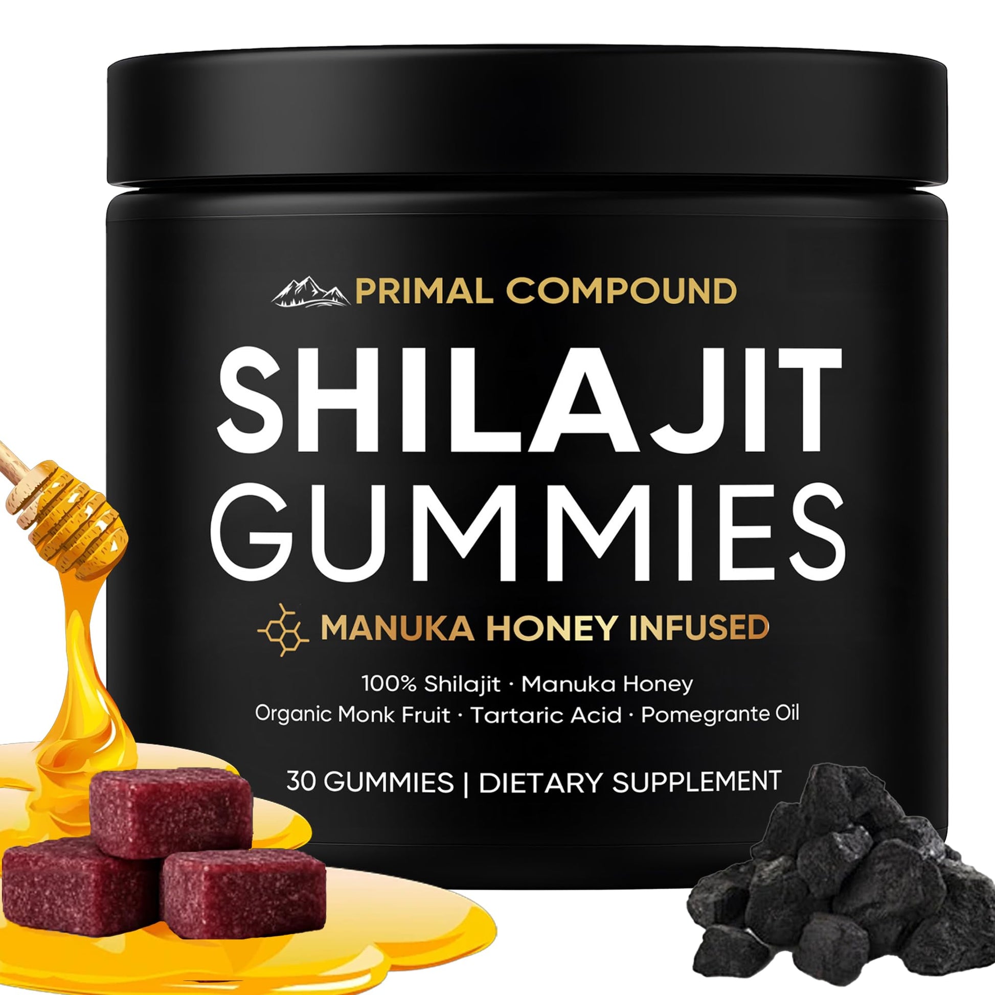 TOGOLIUN Primal Compound Shilajit Gummies for Men with Manuka Honey, Organic Monk Fruit & Fulvic Acid, 30 Gummies