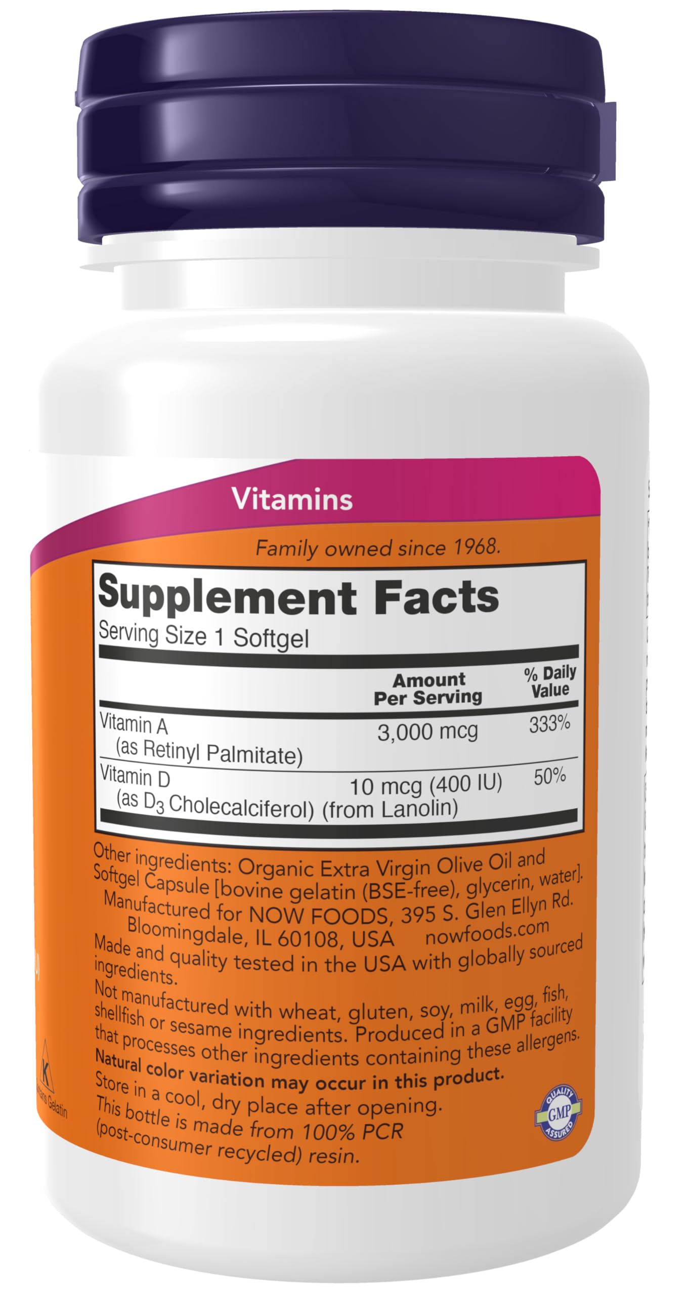 NOW Foods Vitamin A & D 10,000/400 IU Eye Health*, Essential Nutrition Softgels 100 Count