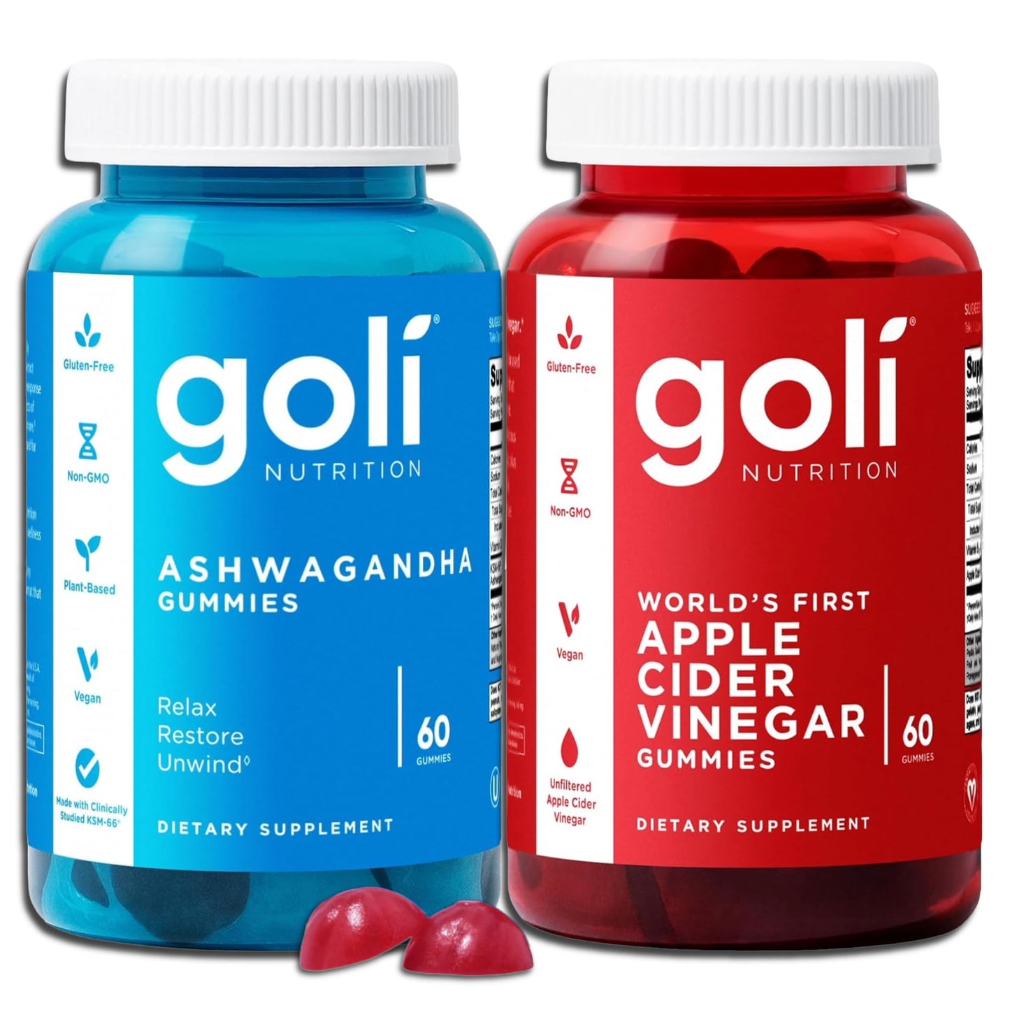 Goli Power Wellness Duo for Stress & Wellness Support – Apple Cider Vinegar & Ashwagandha Gummies with Vitamin B12 & Vitamin D, 120 Gummies