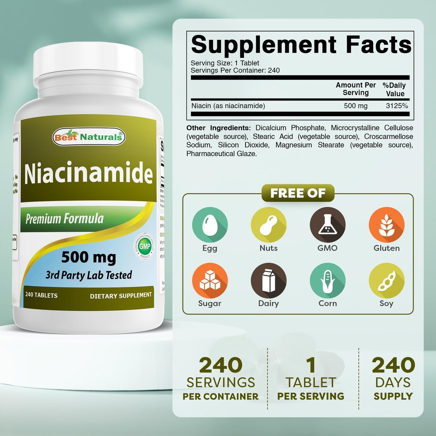 Best Naturals Niacinamide 500mg Tablets 240