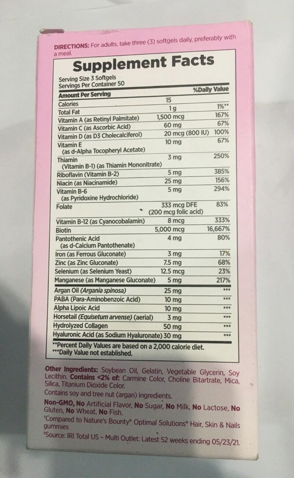 Nature's Bounty Optimal Solutions Extra Strength Hair Skin & Nails Biotin 5000 mcg Softgels 150 Count (Pack of 3)