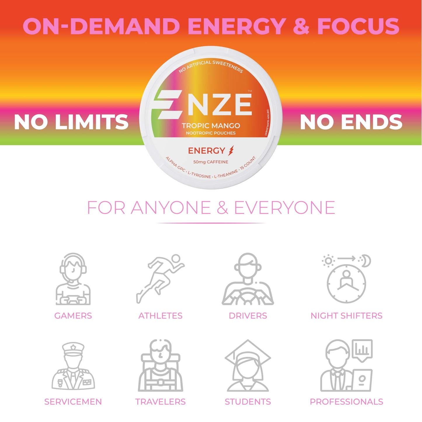 NZE Caffeine Nootropic Caplets with 50mg Caffeine, Alpha GPC, L-Tyrosine & L-Theanine, No Sugar or Artificial Sweeteners, 5 Caplets