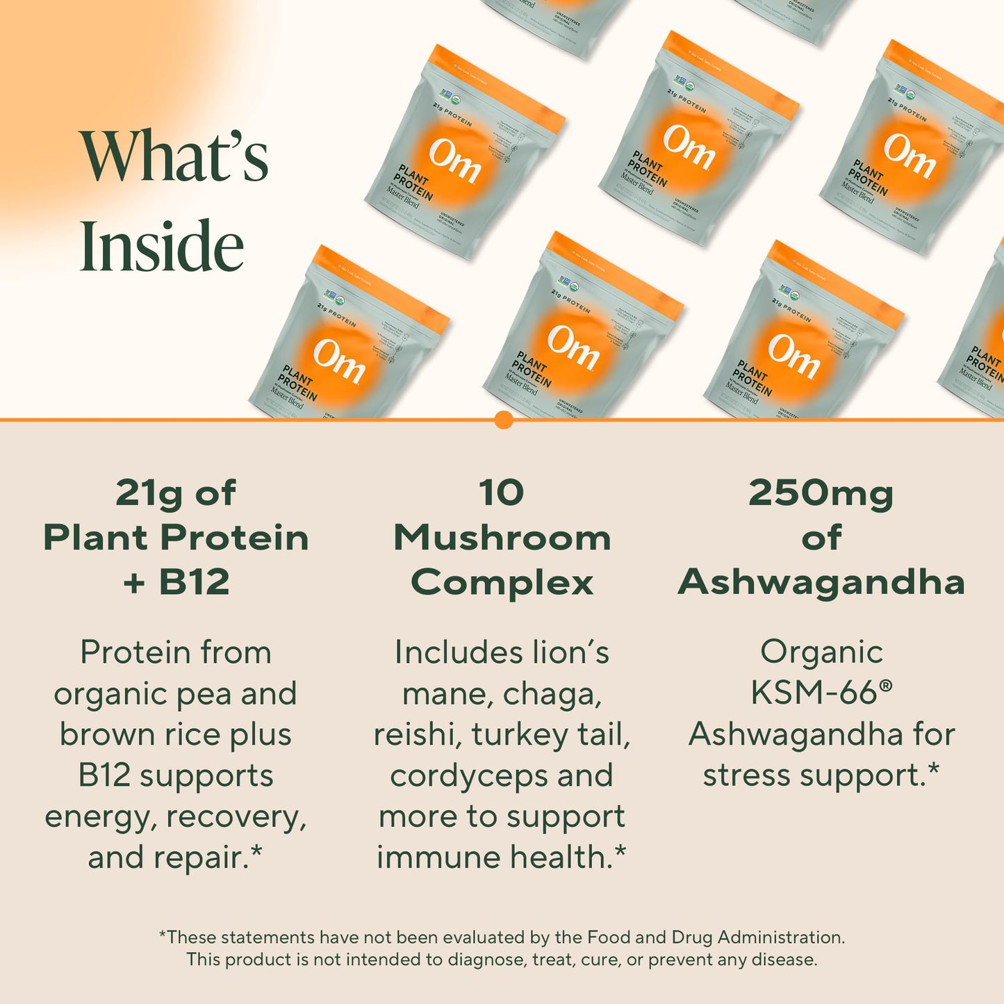 OM Mushroom Superfood Master Blend Vegan Protein Powder – Unflavored Plant Protein with 10 Mushrooms, Ashwagandha, BCAAs & B12 – Energy, Recovery & Immune Support – 1.2 lb (16 Servings)