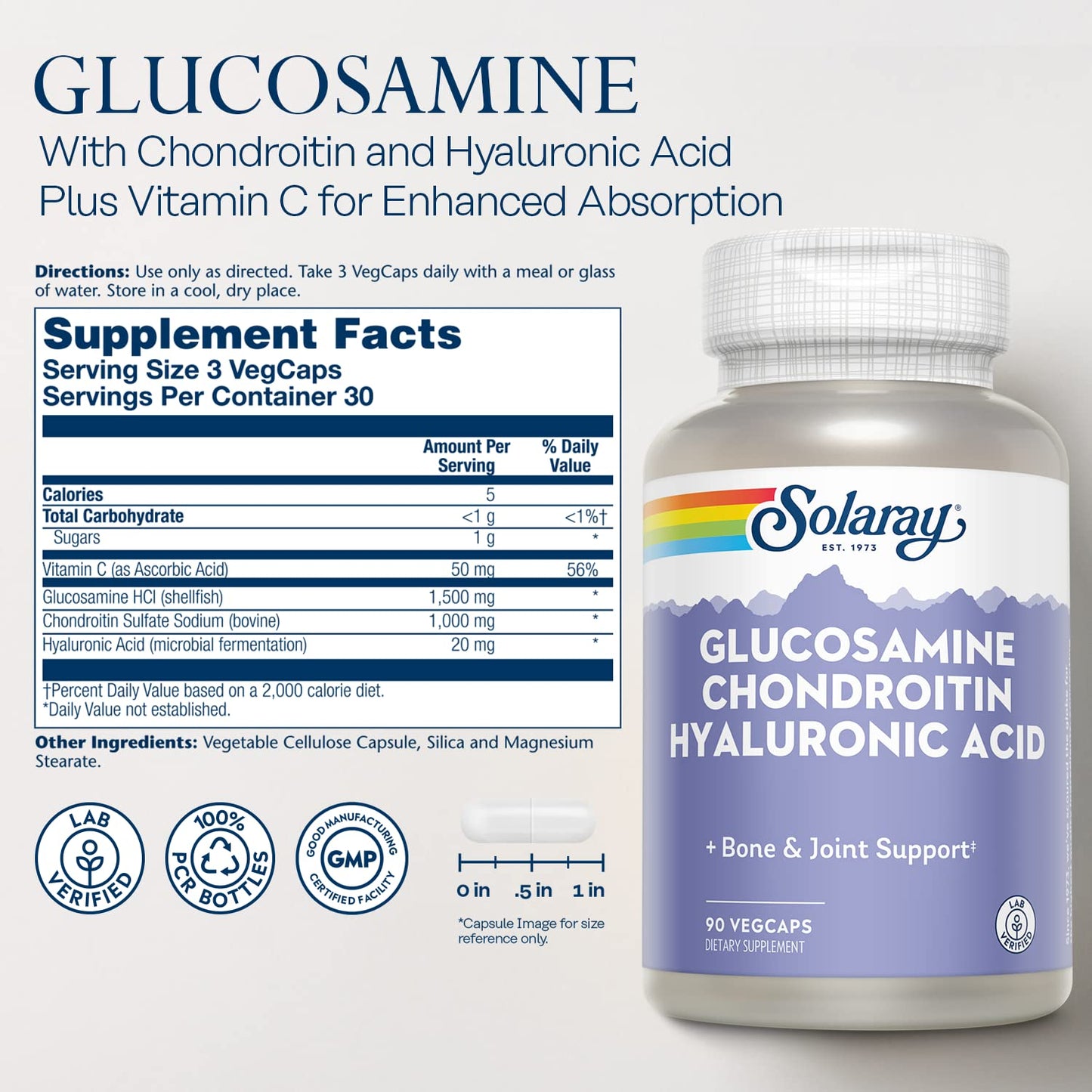 SOLARAY Glucosamine Chondroitin Hyaluronic Acid VegCaps 90