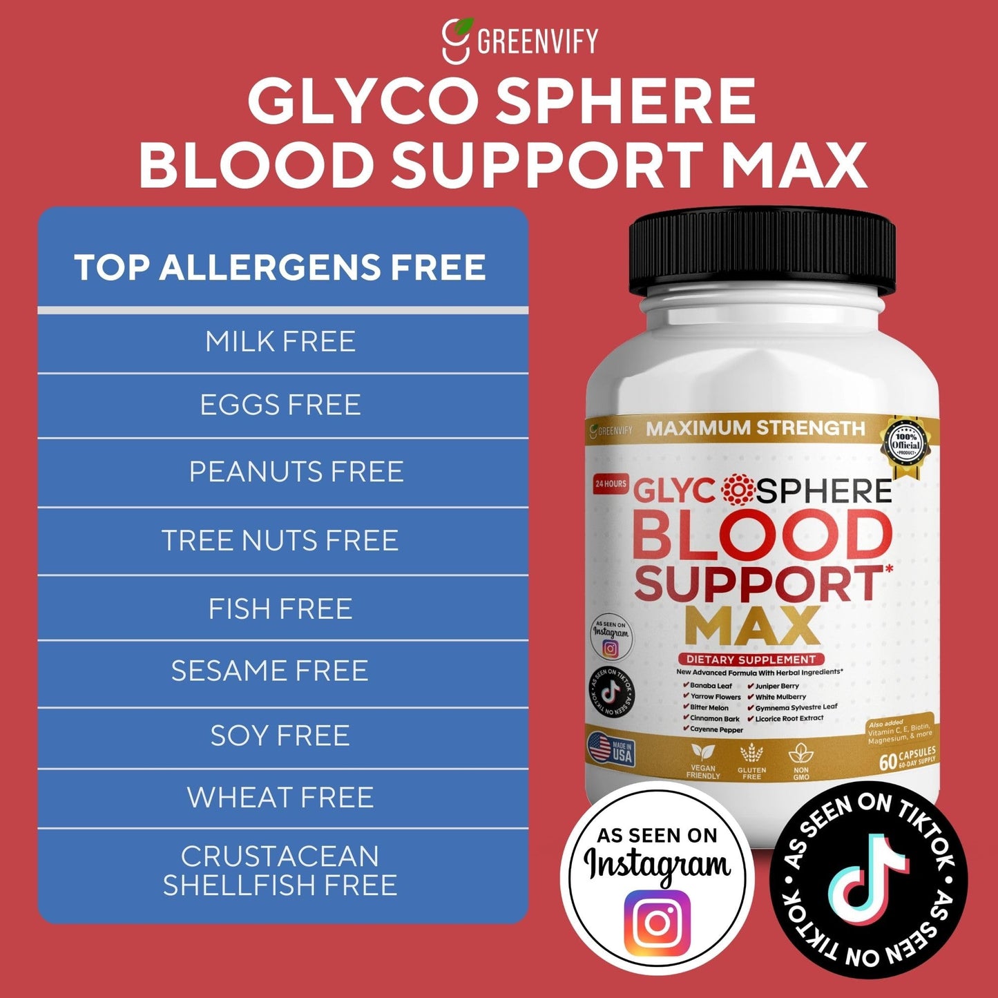 GREENVIFY Glycosphere Blood Support Max 60 Capsules