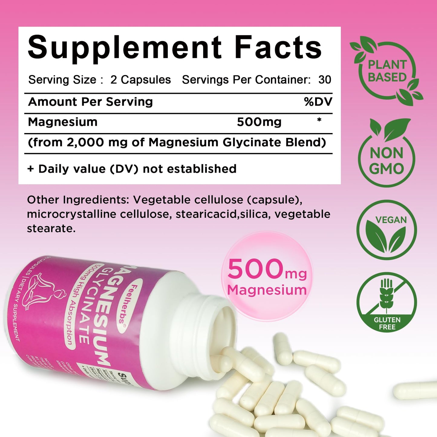 Feelherbs Magnesium Glycinate 500mg for Women Hormone Balance & Sleep Gummies, 60 Count