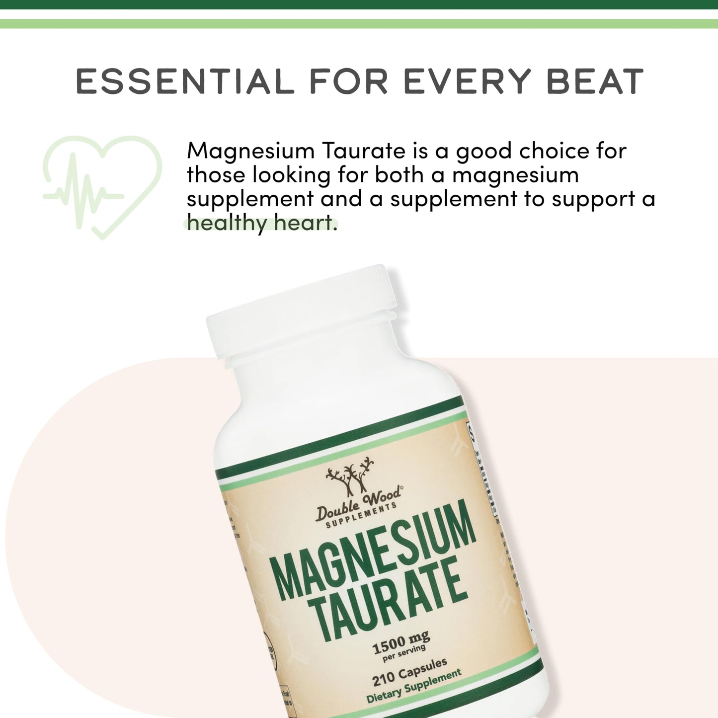 Double Wood Supplements Magnesium Taurate 1,500mg Capsules, 210 Count