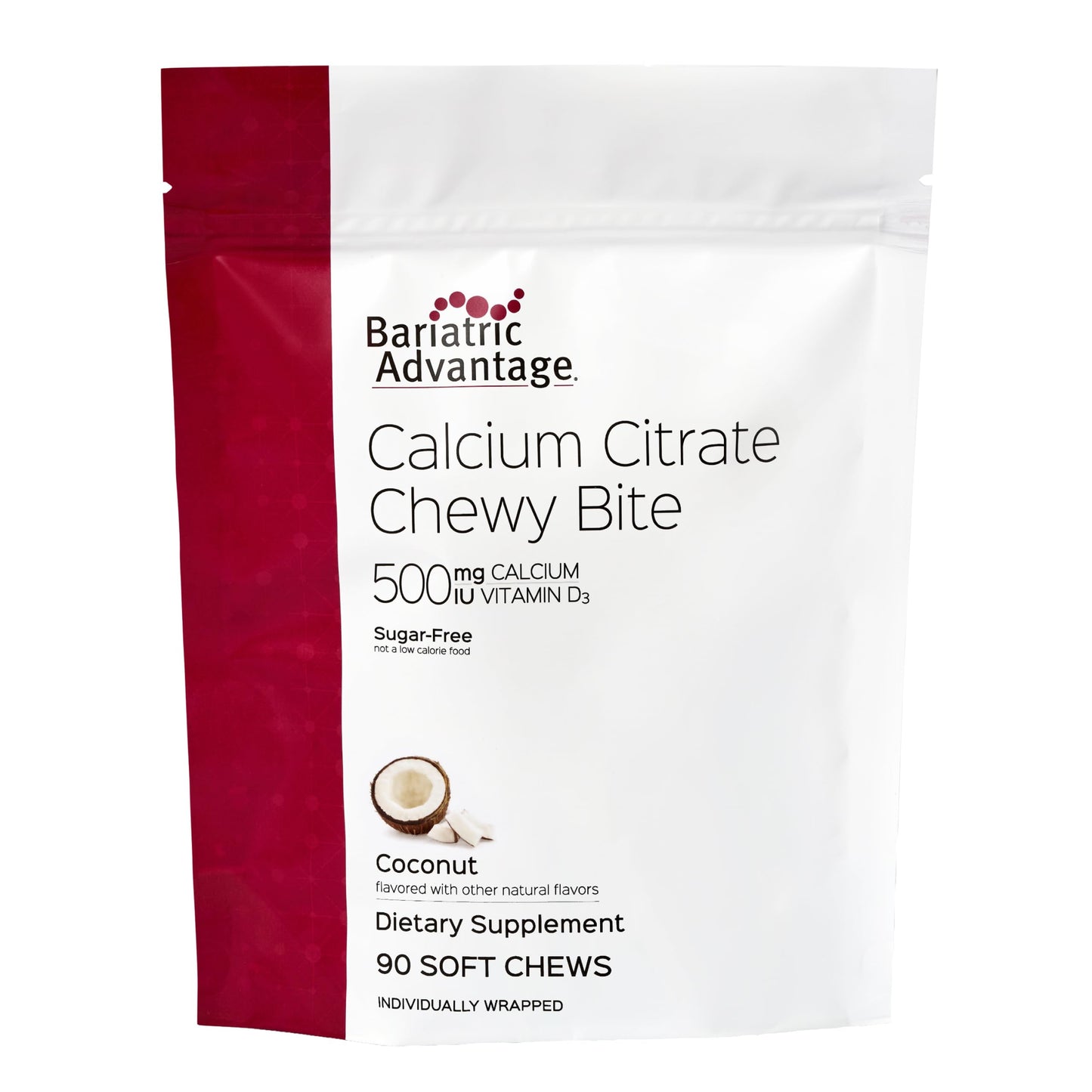 Bariatric Advantage Calcium Citrate Chewy Bites 500 mg Vitamin D3 Easily Chewable Calcium Supplement Coconut Flavor - Gummy - 90 Count