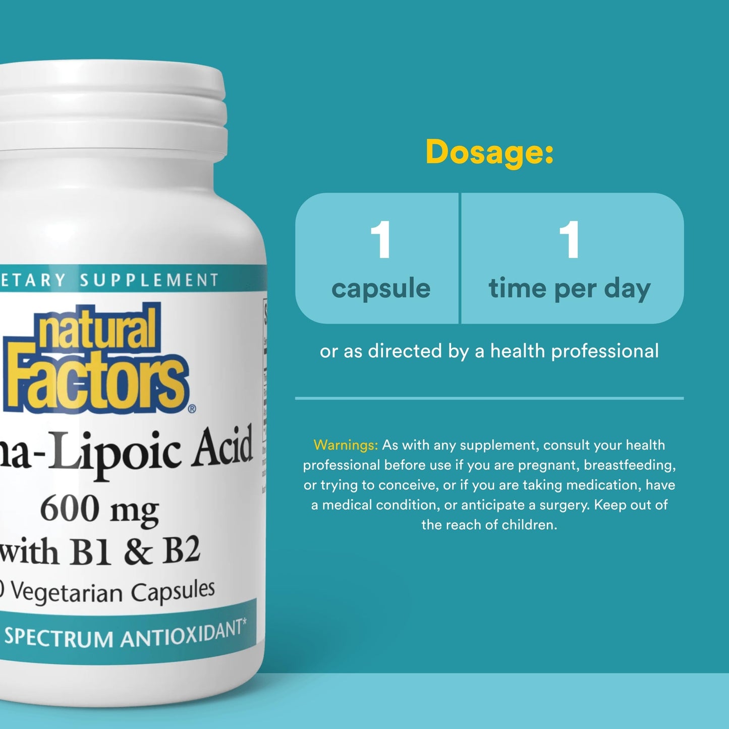 Natural Factors Alpha-Lipoic Acid + B 600 mg Capsule, 60 Capsules