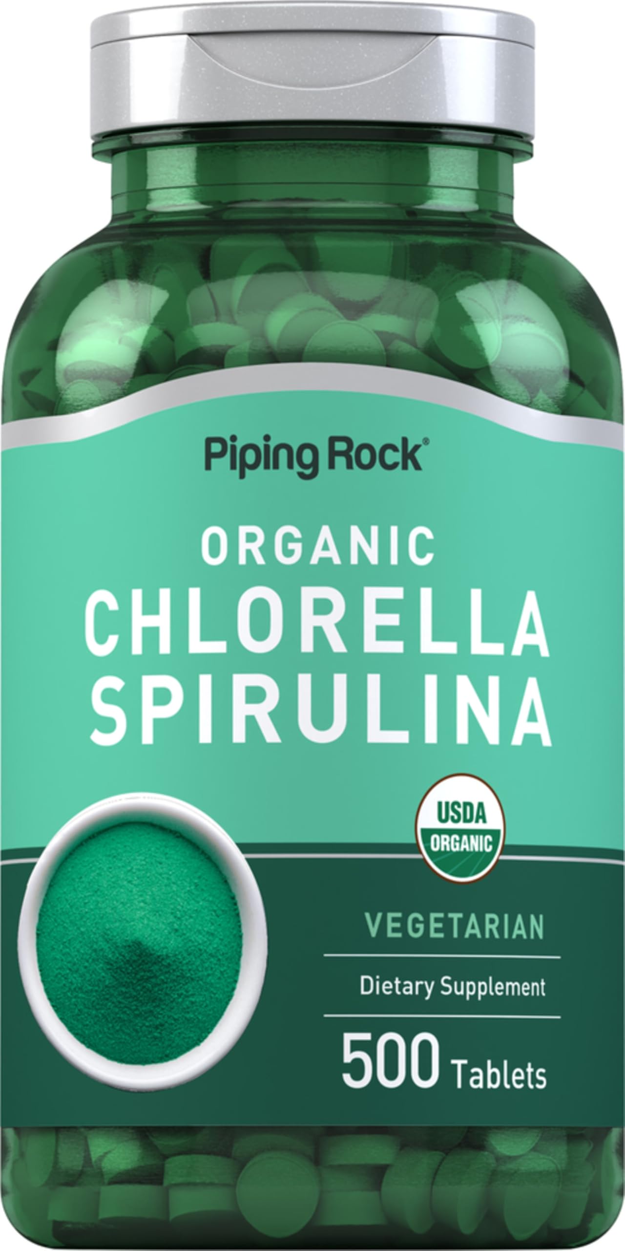 Piping Rock Chlorella Spirulina Organic Tablet, 500 Tablets