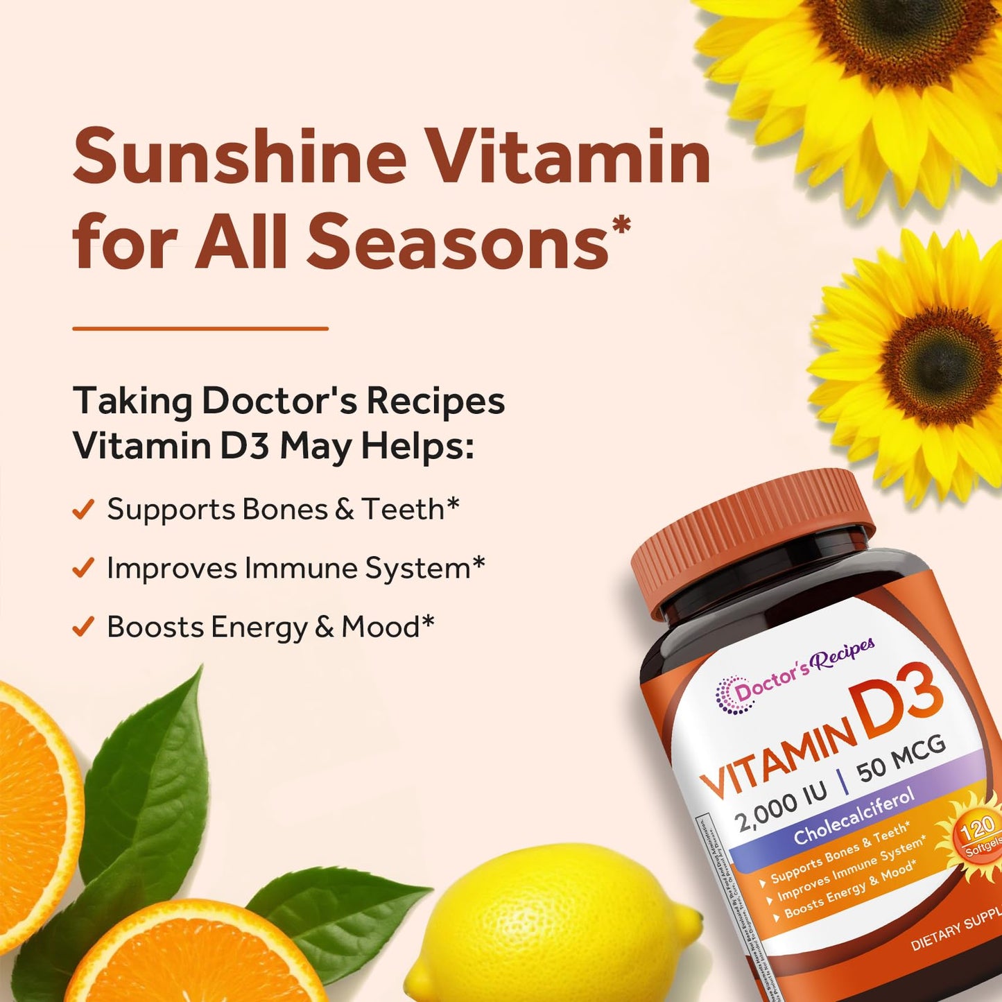 Doctor's Recipes Vitamin D3 2000 IU, Cholecalciferol Softgels 120