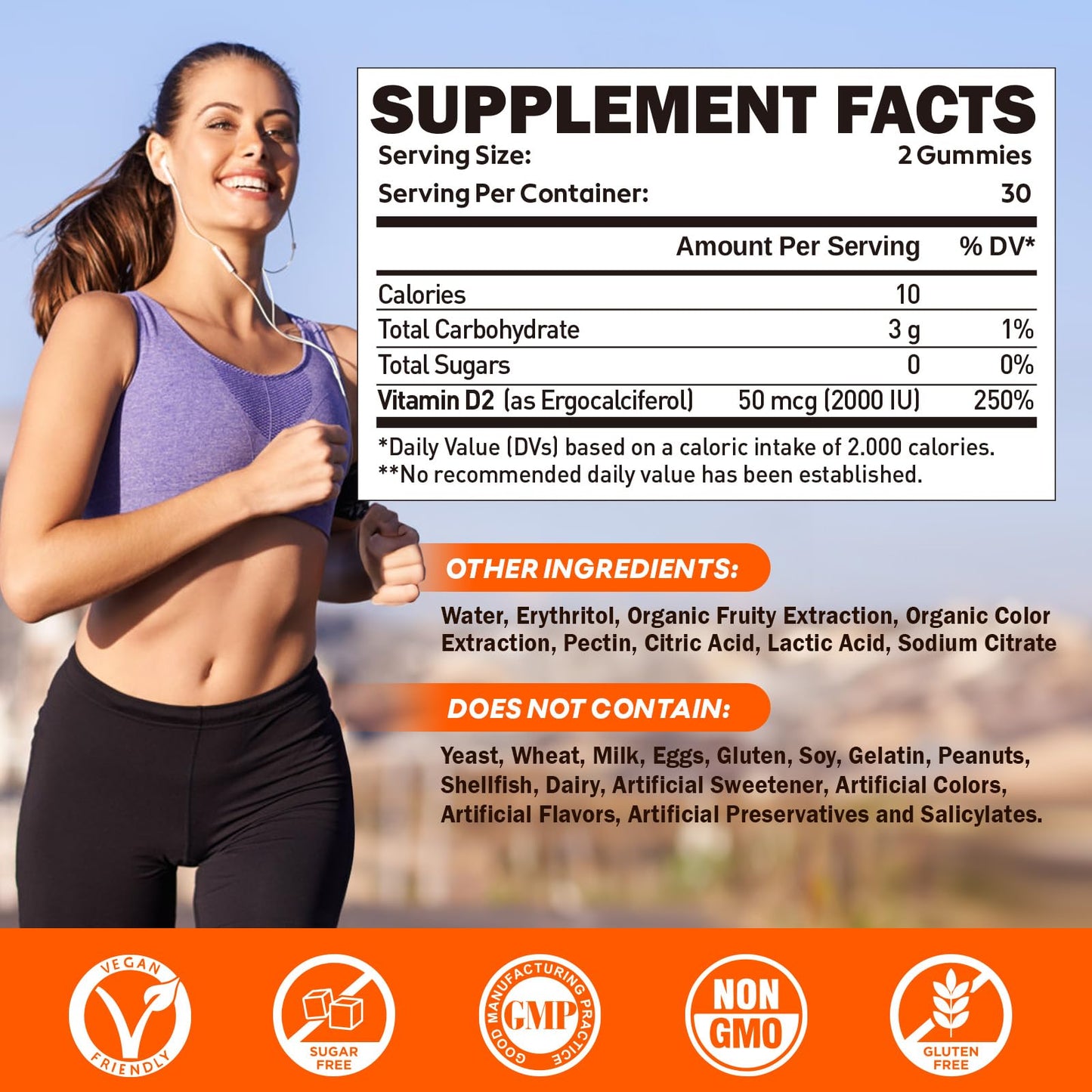 duwhot Vitamin D2 Gummies 2000 IU, Plant-Based D2 Vitamin Supplement from Whole Mushroom, Immune Support, Daily Sunshine Supply, Vegan, Non-GMO, Orange, 120 Gummies