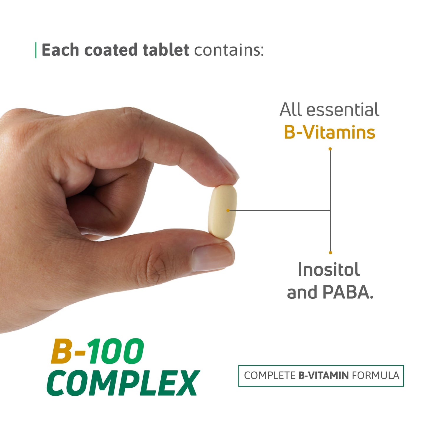 Nutra Nutrition B-100 Complex Vitamins B1 B2 B3 B6 B12 Energy Support Coated Tablets, 50