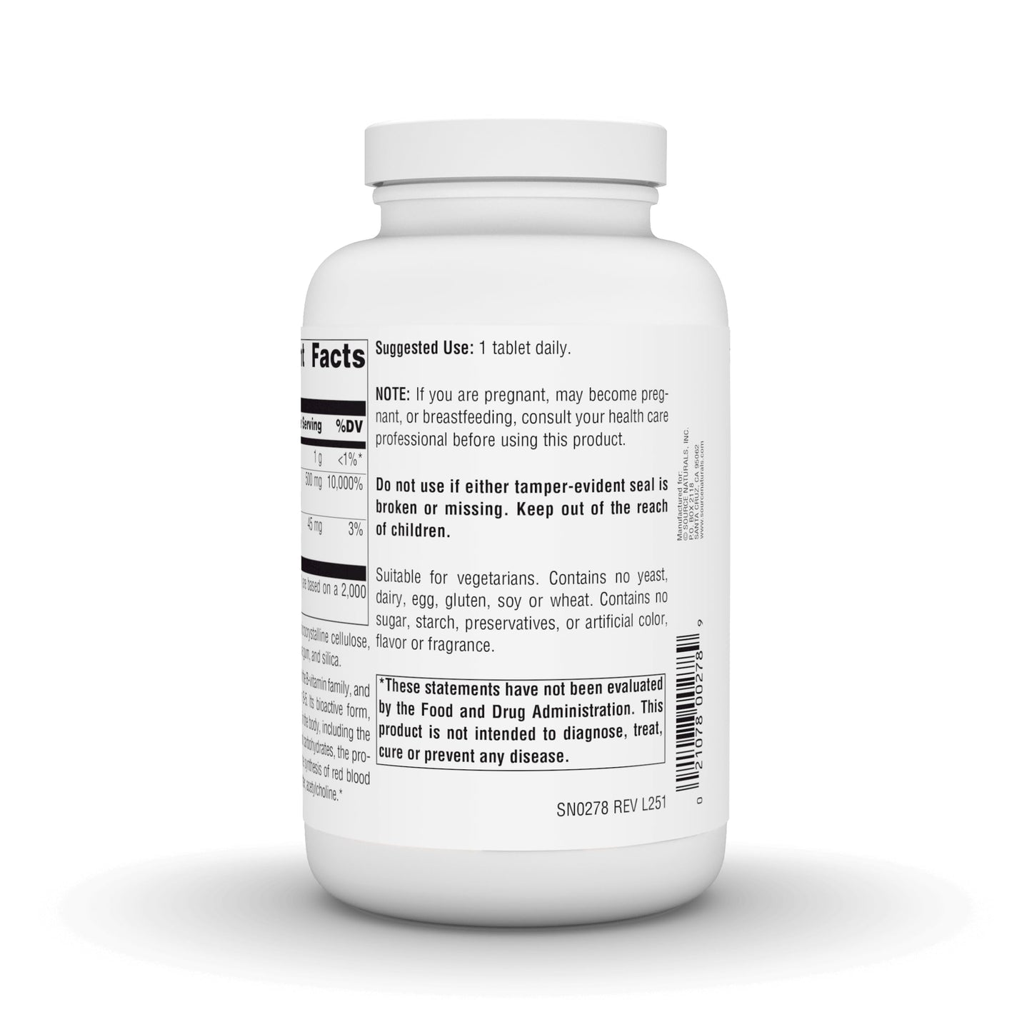 Source Naturals Pantothenic Acid Vitamin B-5 Dietary Supplement 500mg, 200 Tablets