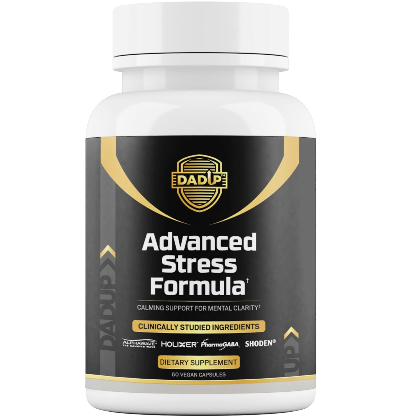 Dad Up 5 in 1 Advanced Stress Formula with Holixer Holy Basil, Shoden Ashwagandha, AlphaWave L-Theanine, PharmaGABA, Calm, Focus & Mood Support for Men, 60 Vegan Capsules