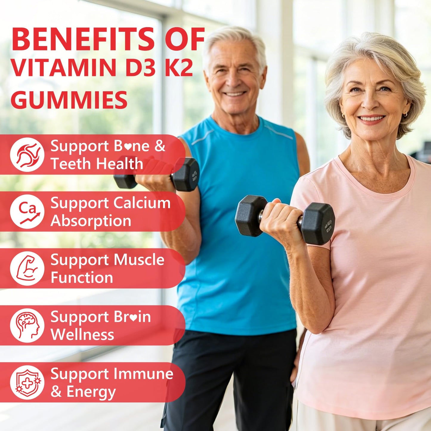 Jabsah Vitamin D3 K2 Gummies 10000 IU with Calcium, Magnesium & K2 (MK-7), Extra Strength, 120 Count