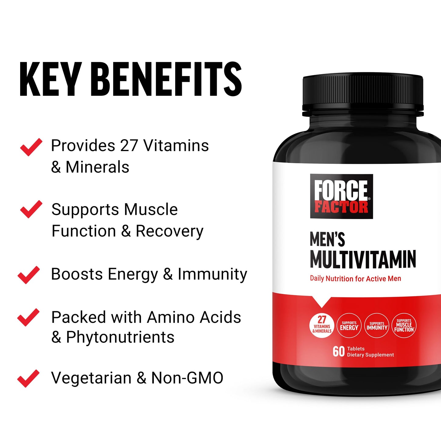 Force Factor Men’s Multivitamins Plus Amino Acids Tablet, 60 Count