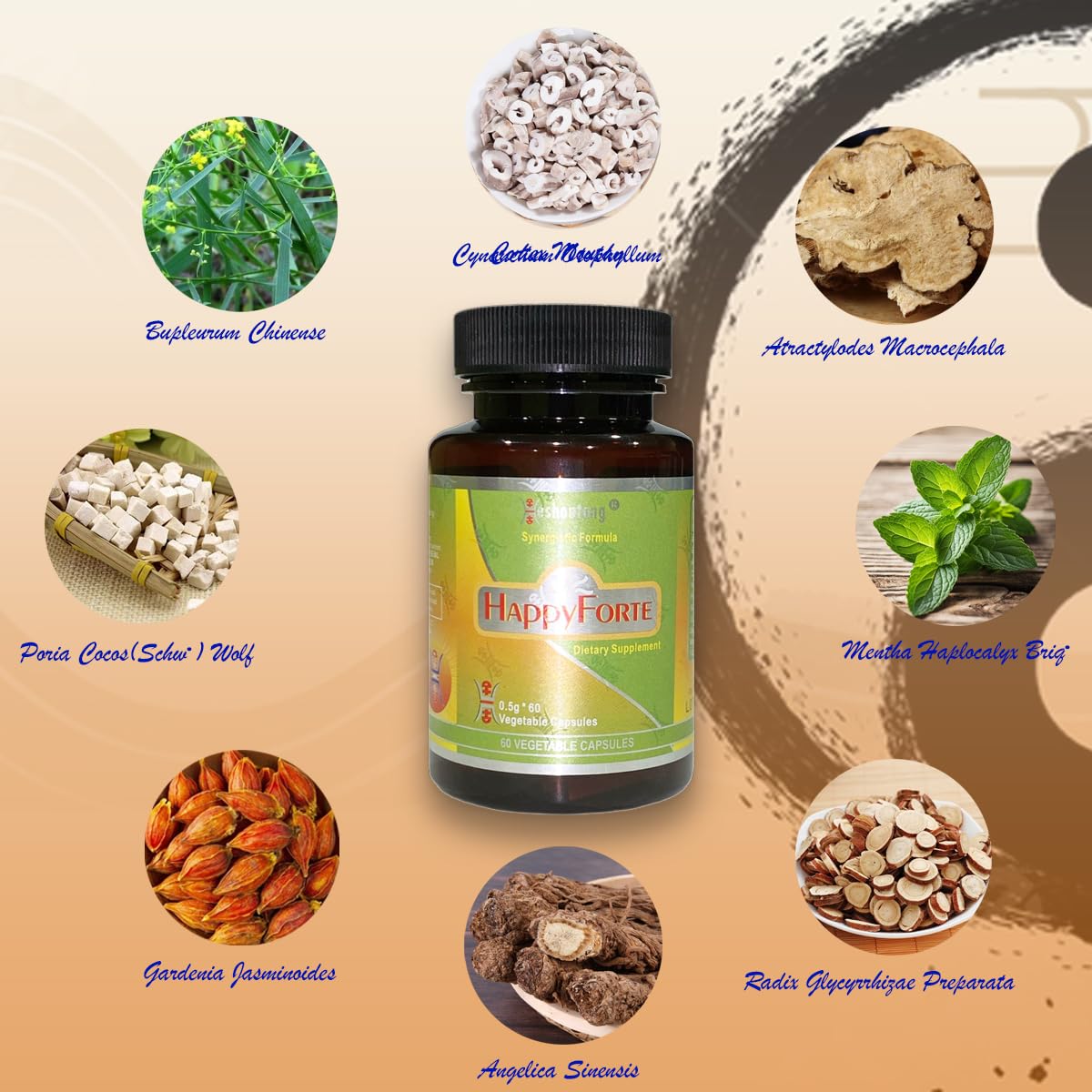 Heshoutang HappyForte Market Proven Herbal Energy Flow Optimizer Digestive System Health Booster Capsule 60